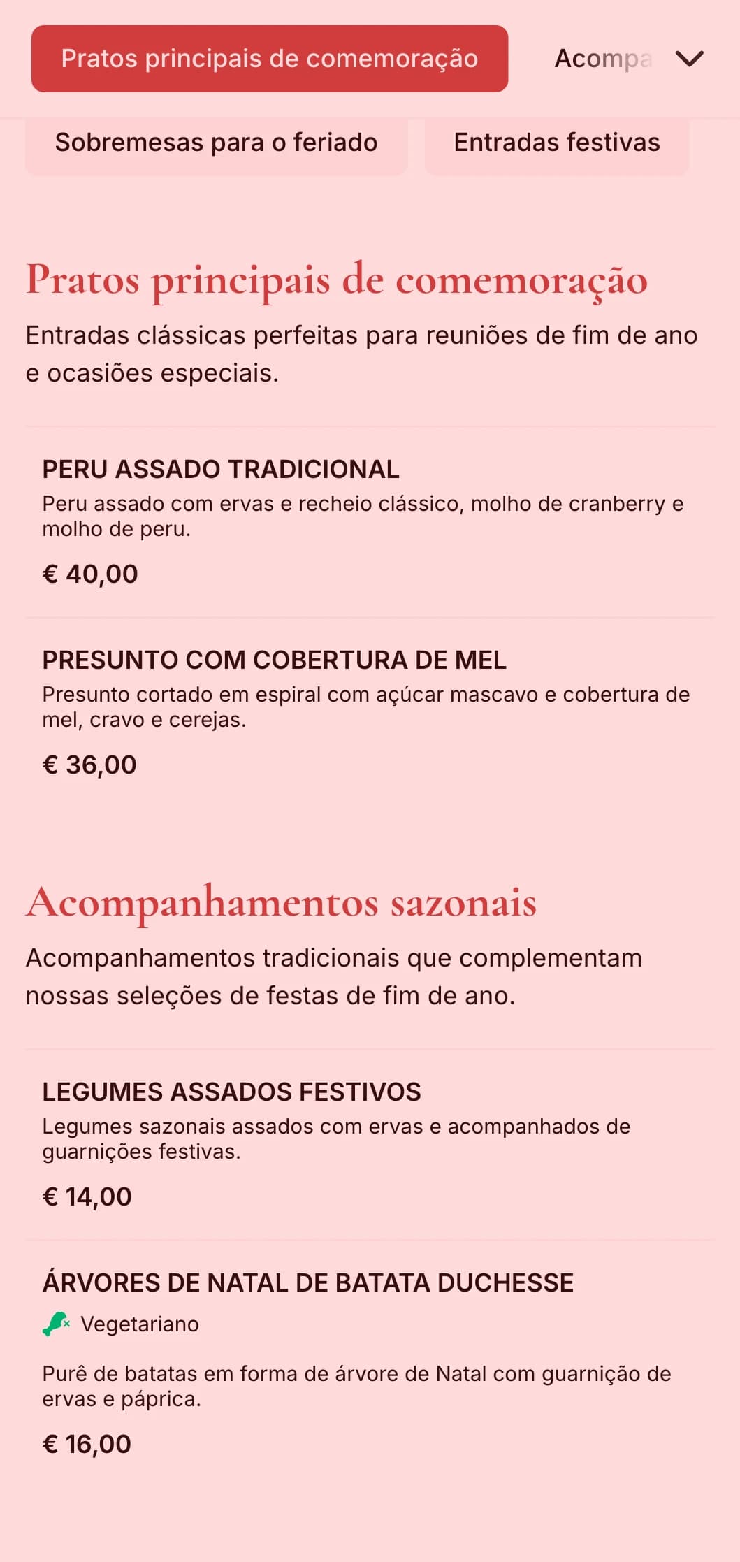 Serviço de bufê tradicional com tema de férias, com especialidades sazonais, apresentação festiva e elementos comemorativos para reuniões de inverno e ocasiões especiais.