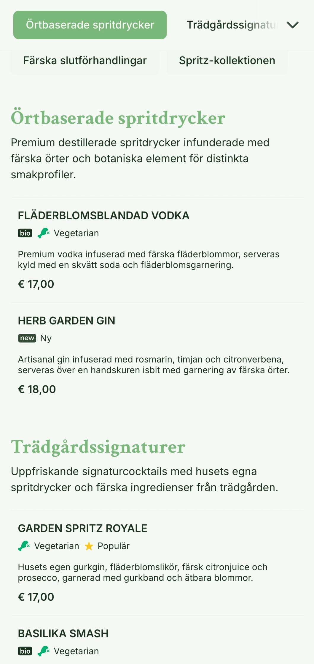 En fräsch, trädgårdsinspirerad design för barer som specialiserar sig på spritzers och fräscha botaniska cocktails med lätt, luftig typografi.