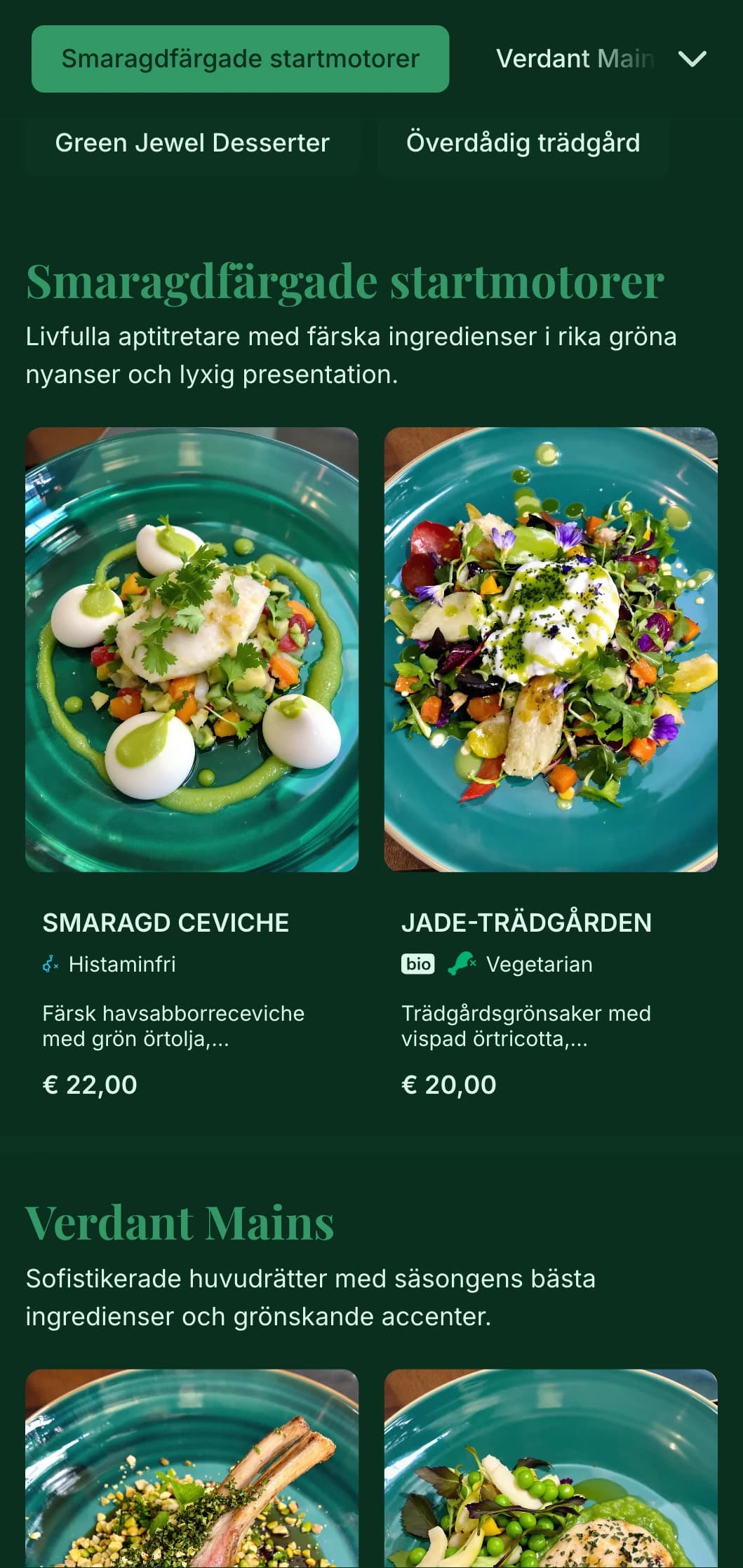 Ett lyxkoncept med ett rikt, levande grönt tema inspirerat av dyrbara smaragder och lummiga trädgårdar.