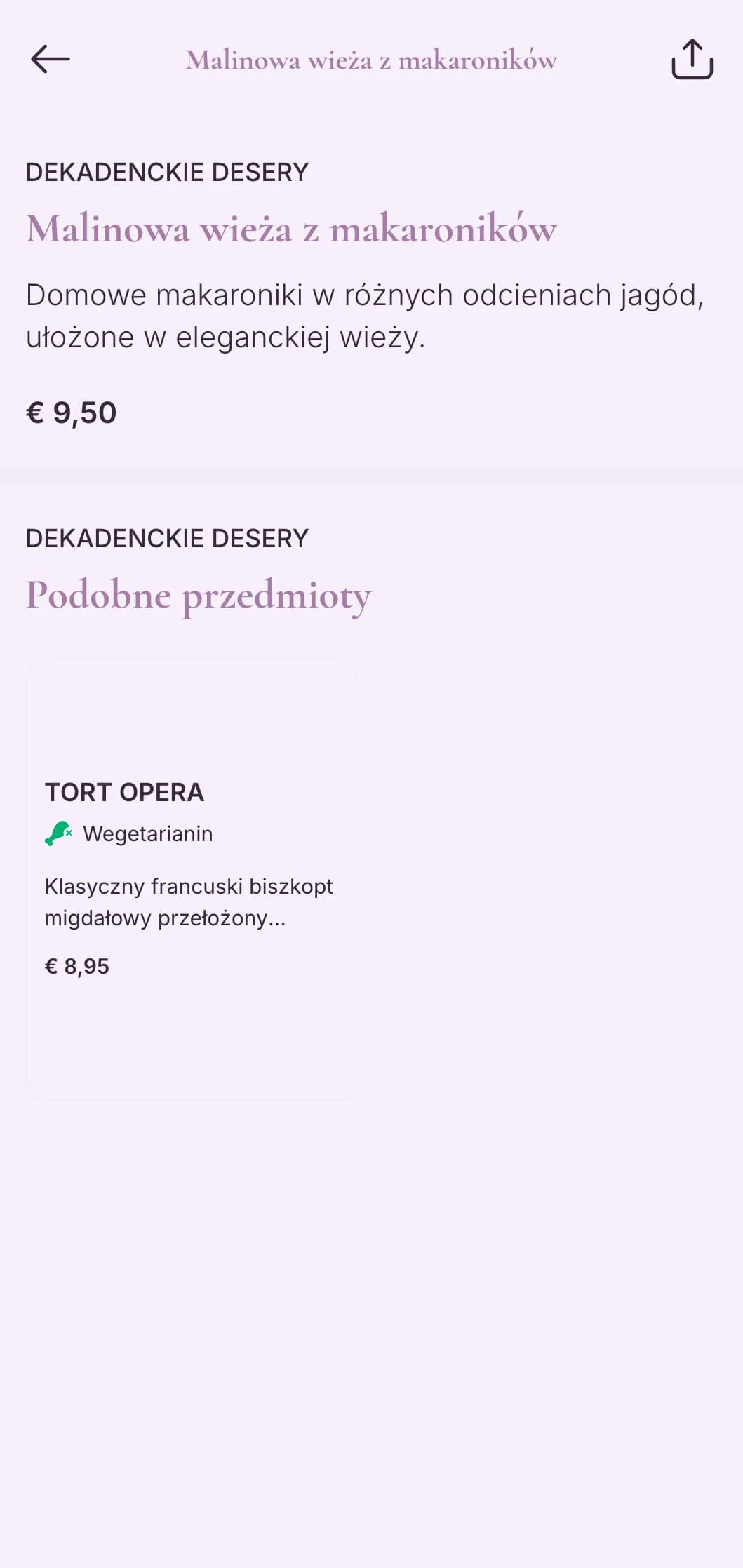 Wyrafinowany fioletowy design z elegancką typografią dla ekskluzywnych cukierni i kawiarni deserowych.