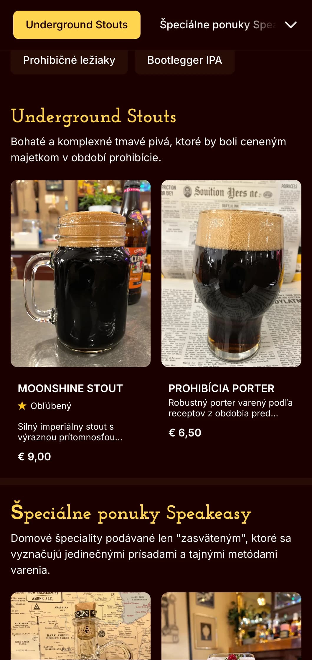 Tajný dizajn z čias prohibície s tmavými tónmi a tajnostkárskou estetikou, ideálny pre pivné bary s tematikou speakeasy.