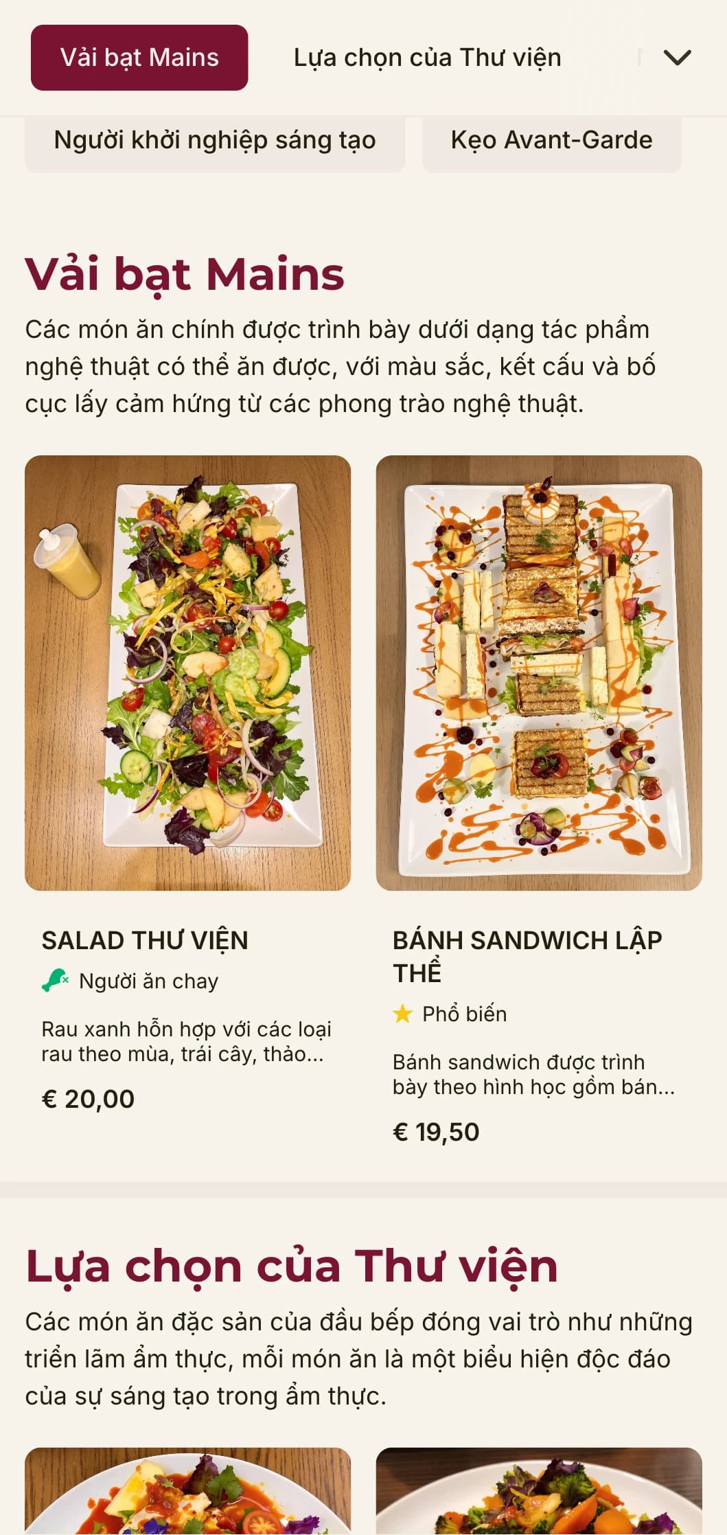 Thiết kế thực đơn bữa trưa sáng tạo lấy cảm hứng từ nghệ thuật với điểm nhấn màu sắc đậm và bố cục ấn tượng, lý tưởng cho các nhà hàng gần phòng trưng bày và khu nghệ thuật.