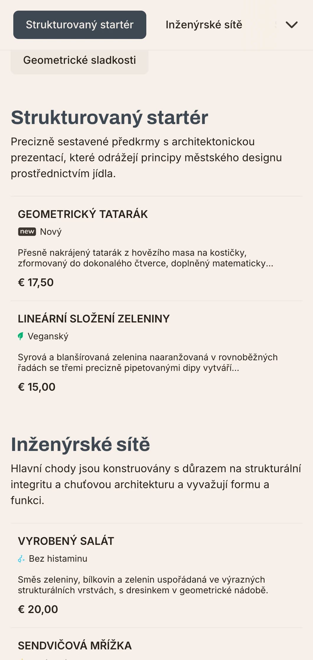 Odvážný, architektonický design poledního menu s výraznými liniemi a městskými prvky, ideální pro moderní restaurace v obchodních čtvrtích a moderních zástavbách.