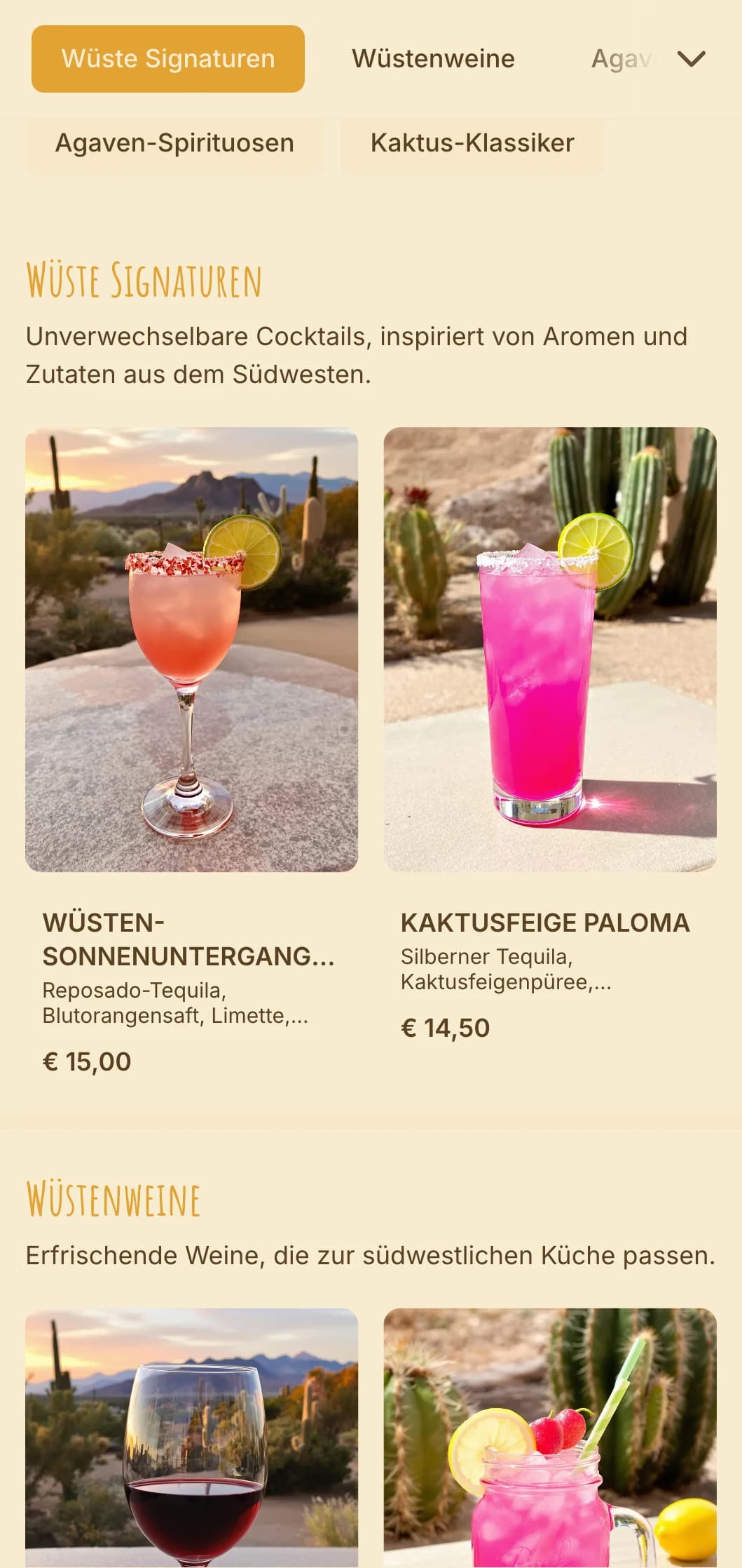 Warmes orangefarbenes und rotes Design, inspiriert von Sonnenuntergängen in der Wüste für Bars im Südwesten.