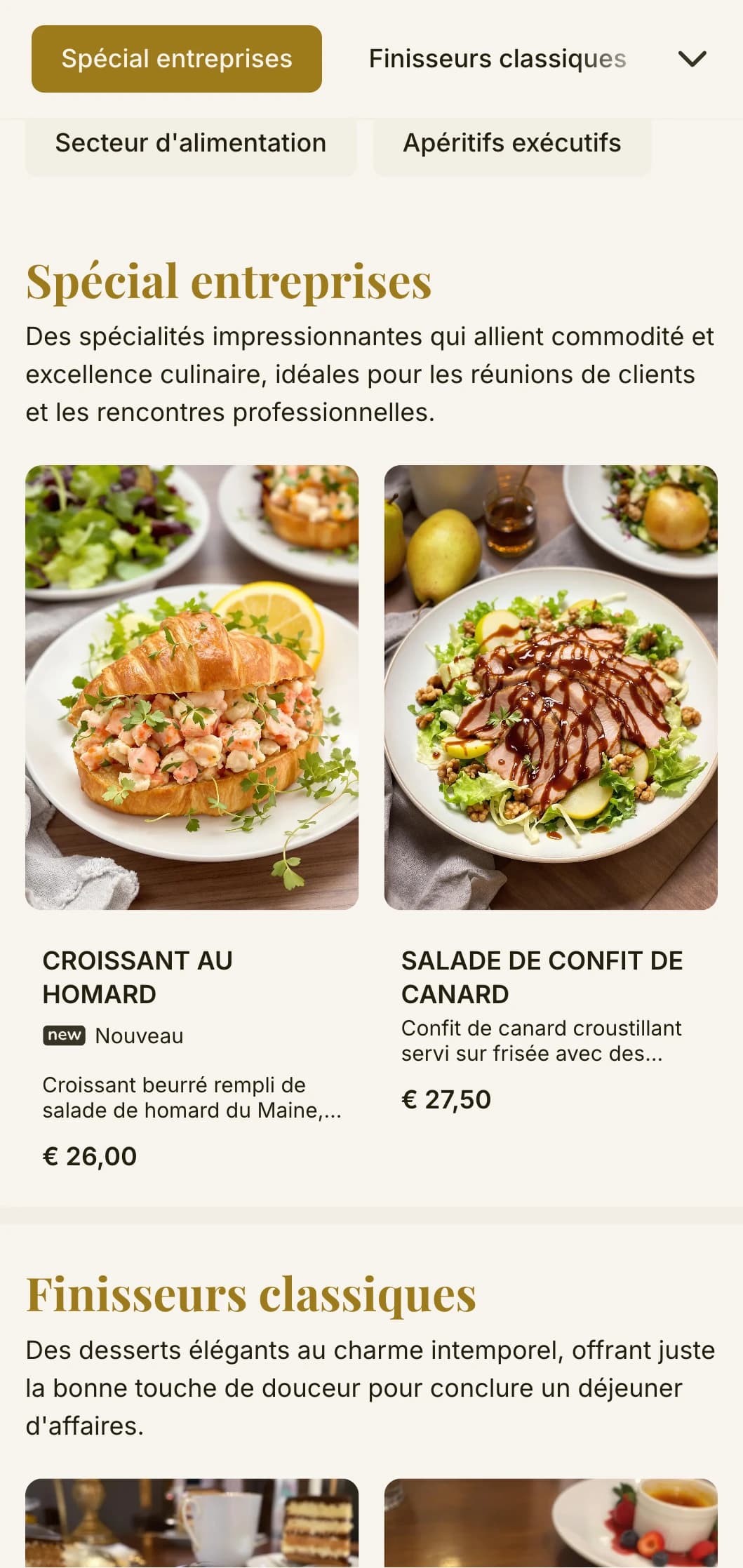 Un menu élégant et efficace pour les quartiers d'affaires et la restauration d'entreprise, avec une typographie intemporelle et une mise en page sophistiquée pour des déjeuners professionnels rapides.