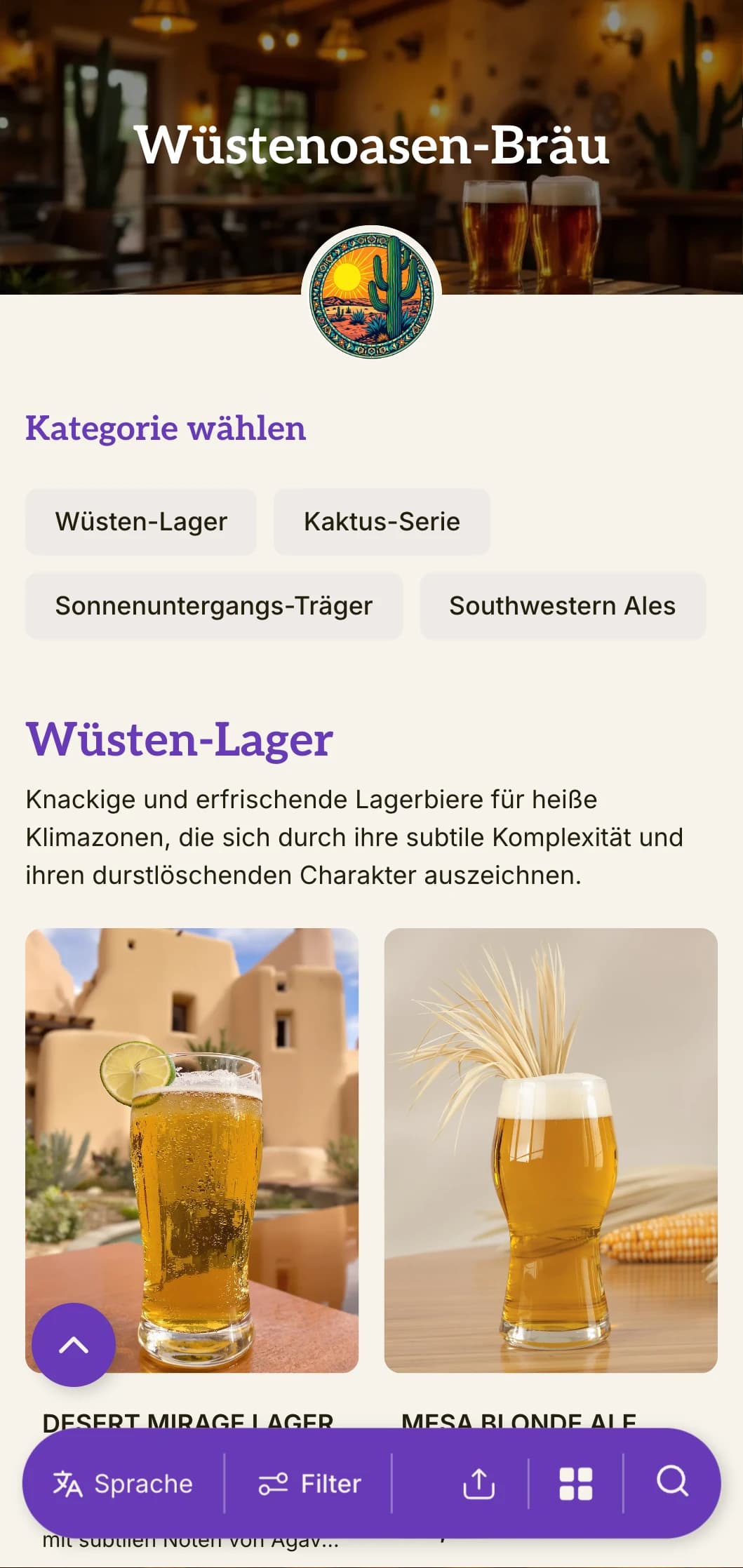 Warme, erdige Vorlage, inspiriert von südwestlichen Landschaften, perfekt für Wüstenbrauereien und Bars mit südwestlichem Thema.