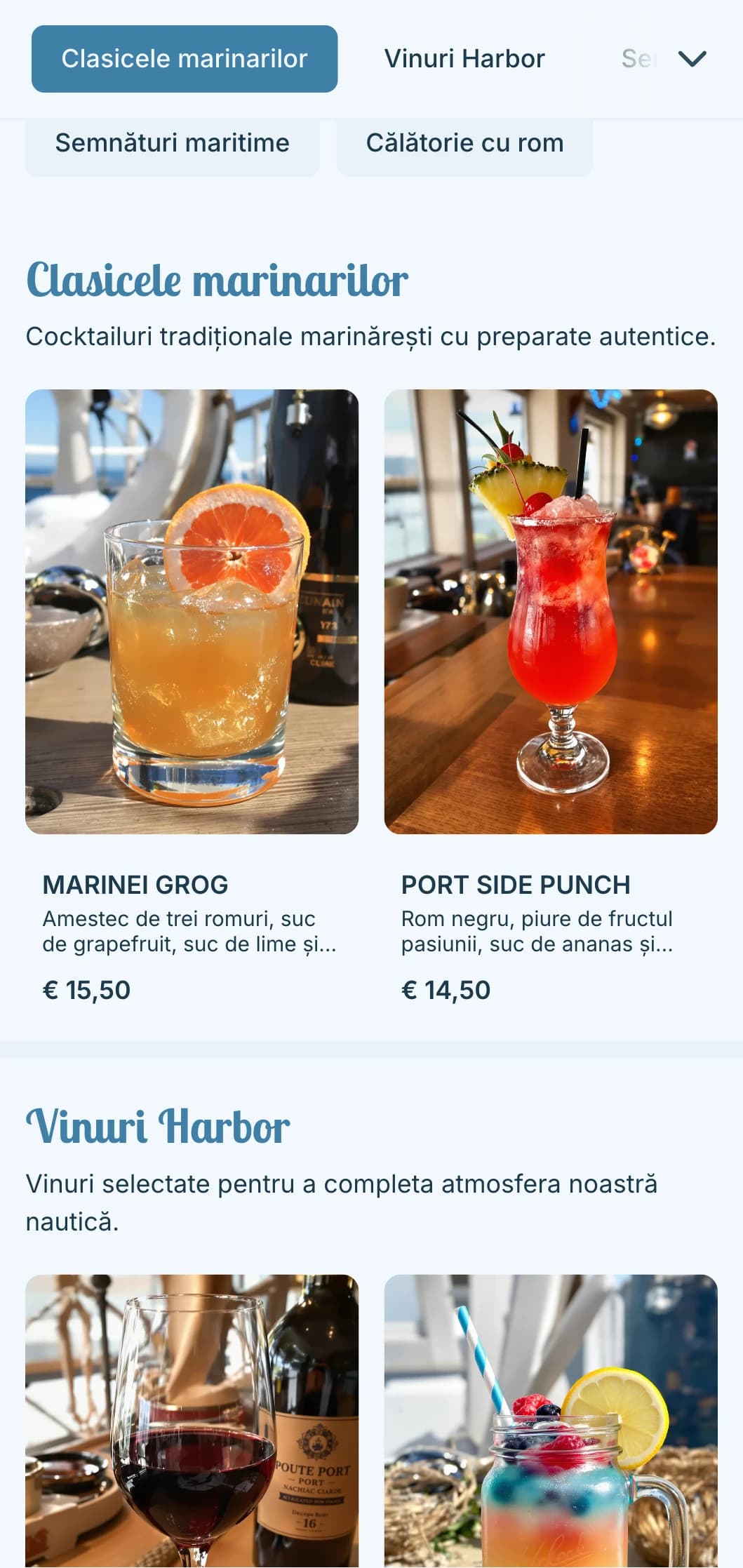 Design albastru de inspirație marină cu elemente nautice pentru pub-urile de pe malul portului.
