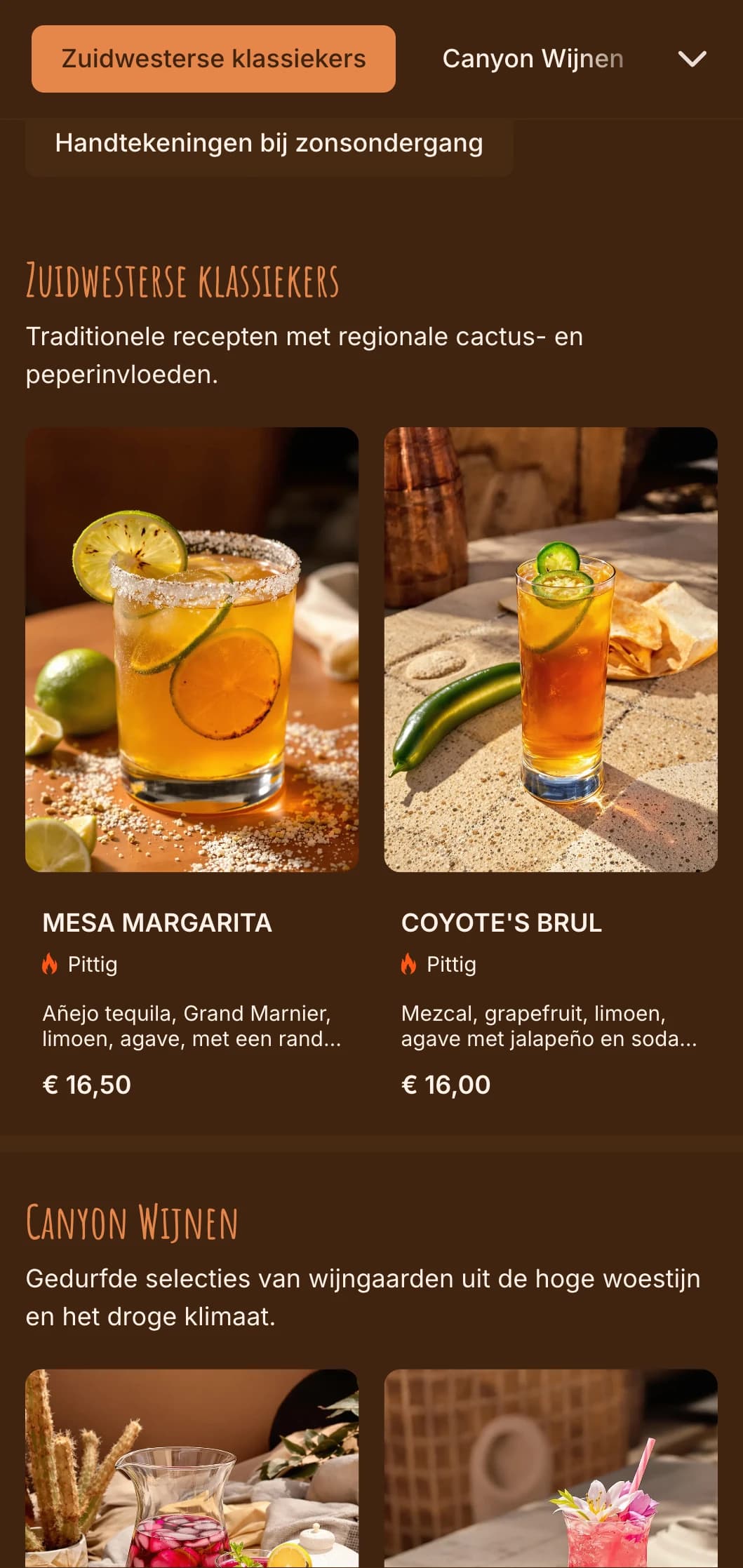 Gloeiend oranje en gouden ontwerp geïnspireerd op woestijnzonsondergangen voor zuidwestelijke bars.