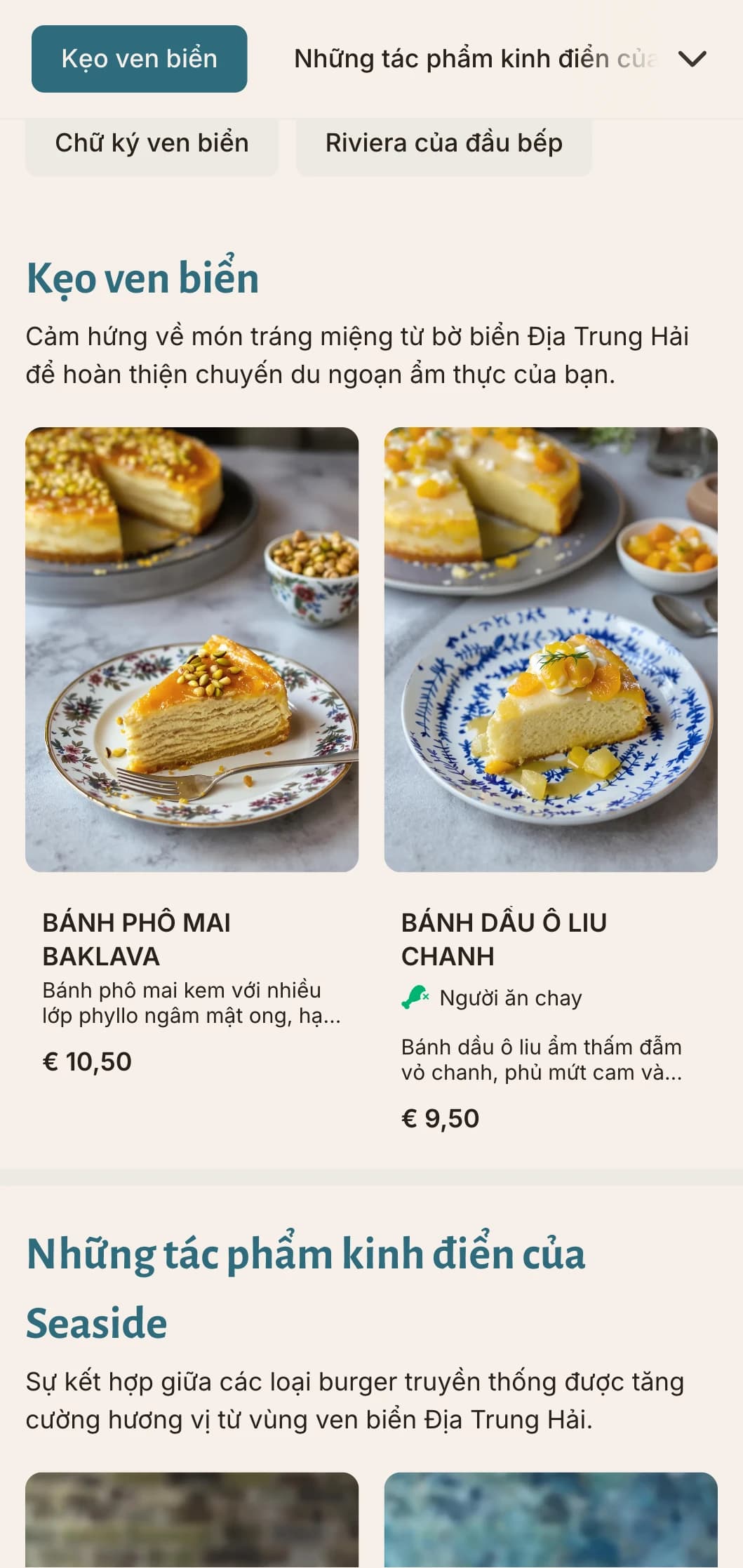 Thực đơn burger lấy cảm hứng từ bờ biển với điểm nhấn màu xanh Địa Trung Hải và tập trung vào nguyên liệu tươi ngon.