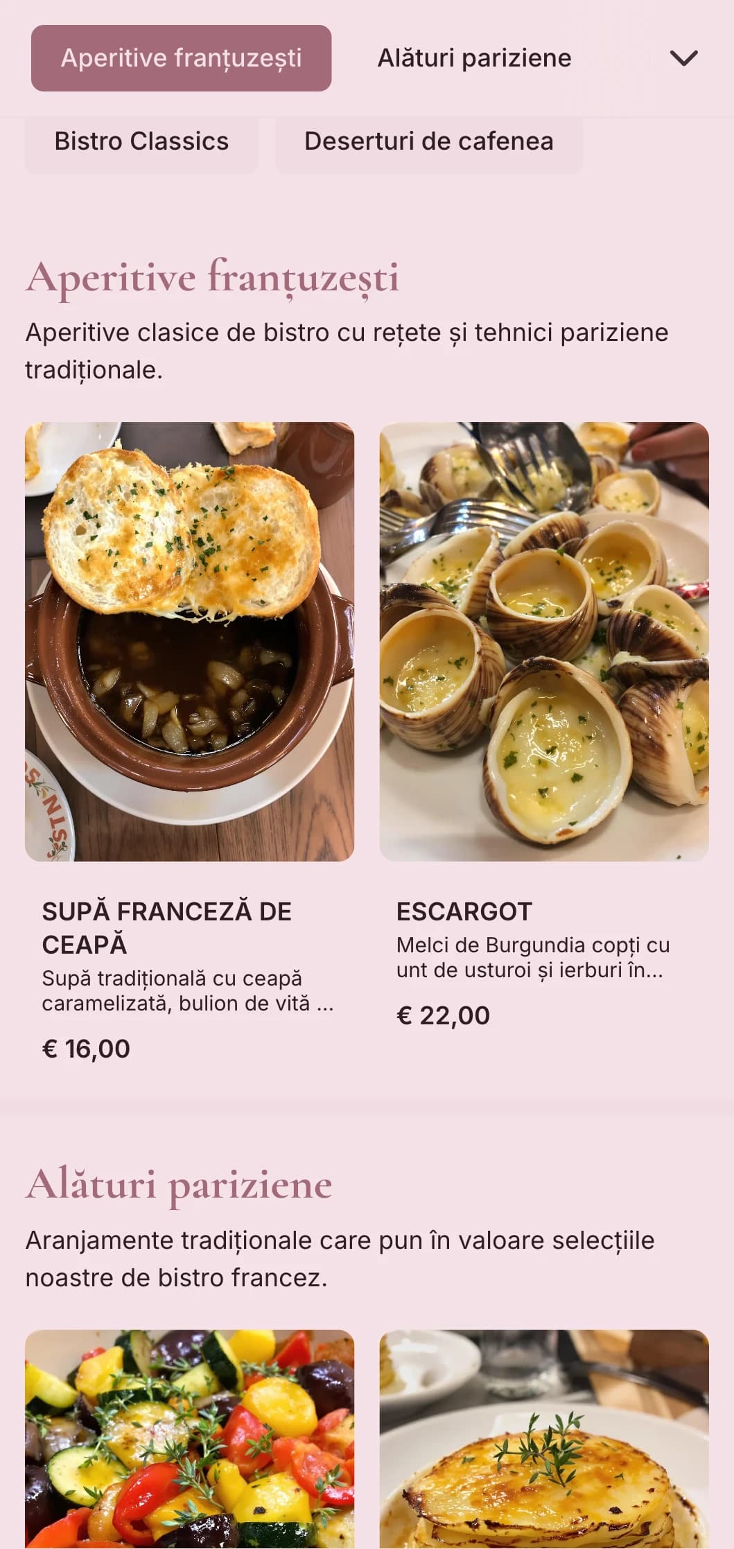 Catering clasic de inspirație franțuzească, cu preparate preferate de bistro, tehnici rafinate și o prezentare elegantă, dar accesibilă, pentru evenimente sofisticate.