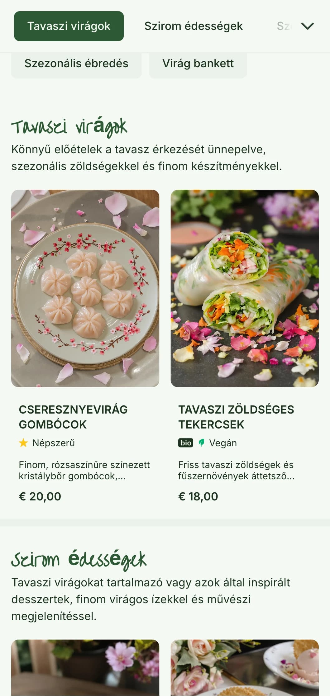 Friss kínai menü design, amelyet a cseresznye- és szilvavirágok ihlettek, finom mintákkal a szezonális tavaszi ajánlatokhoz.