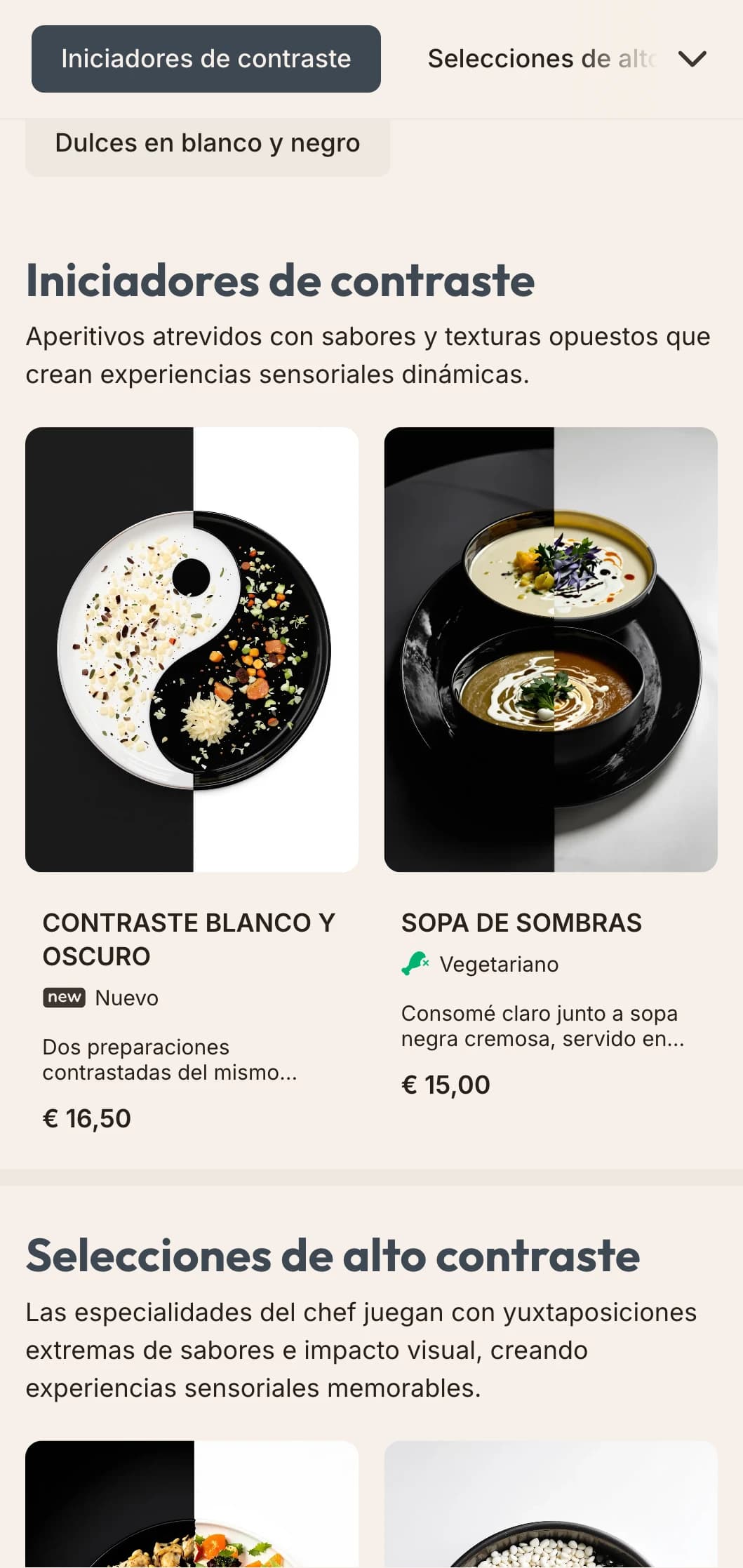 Diseño austero de menú de almuerzo en blanco y negro con alto contraste y tipografía atrevida, perfecto para restaurantes minimalistas y espacios de arte contemporáneo.