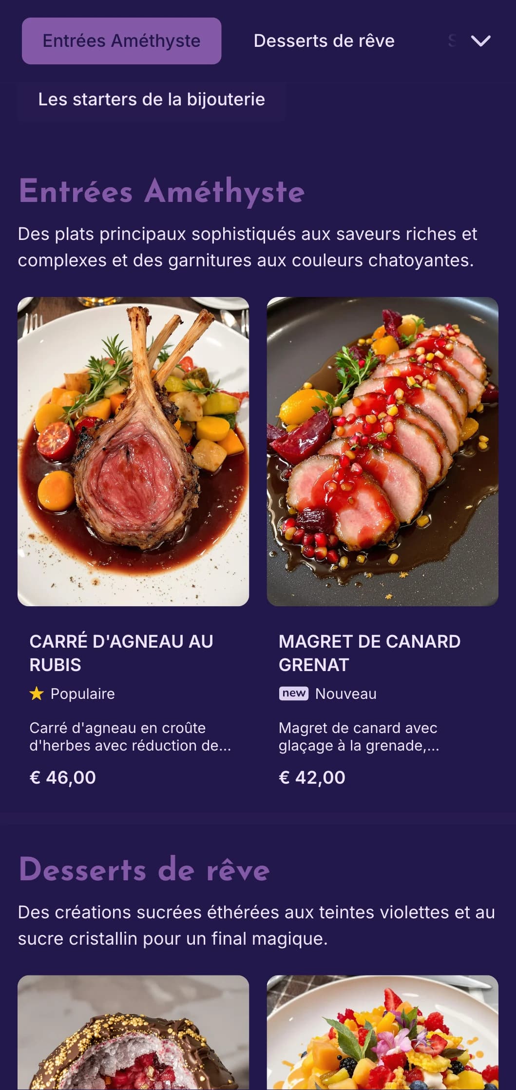 Concept envoûtant de couleur pourpre avec des éléments de luxe contemporains inspirés des pierres précieuses.