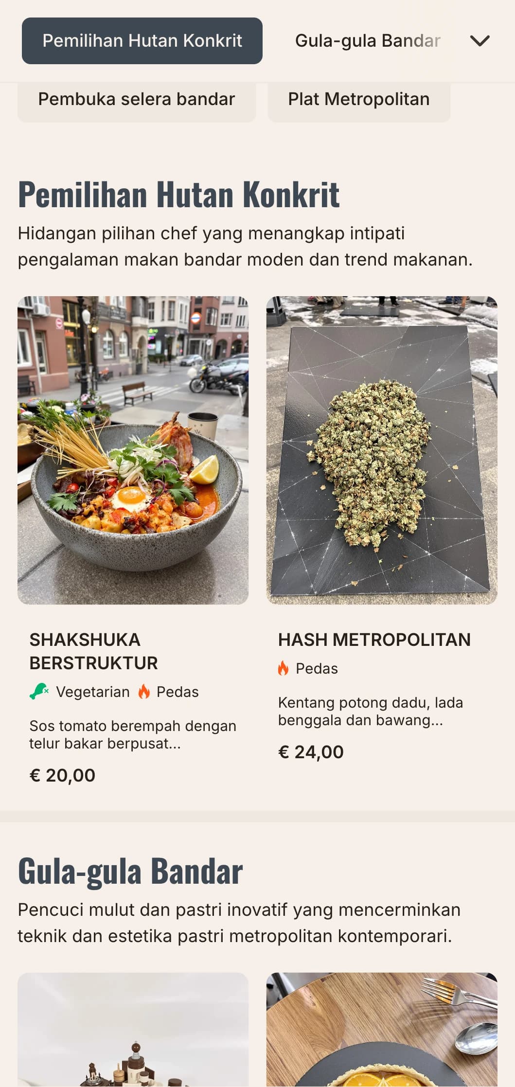 Templat brunch bandar yang berani dengan pengaruh seni bina, sesuai untuk kafe pusat bandar dan restoran moden.