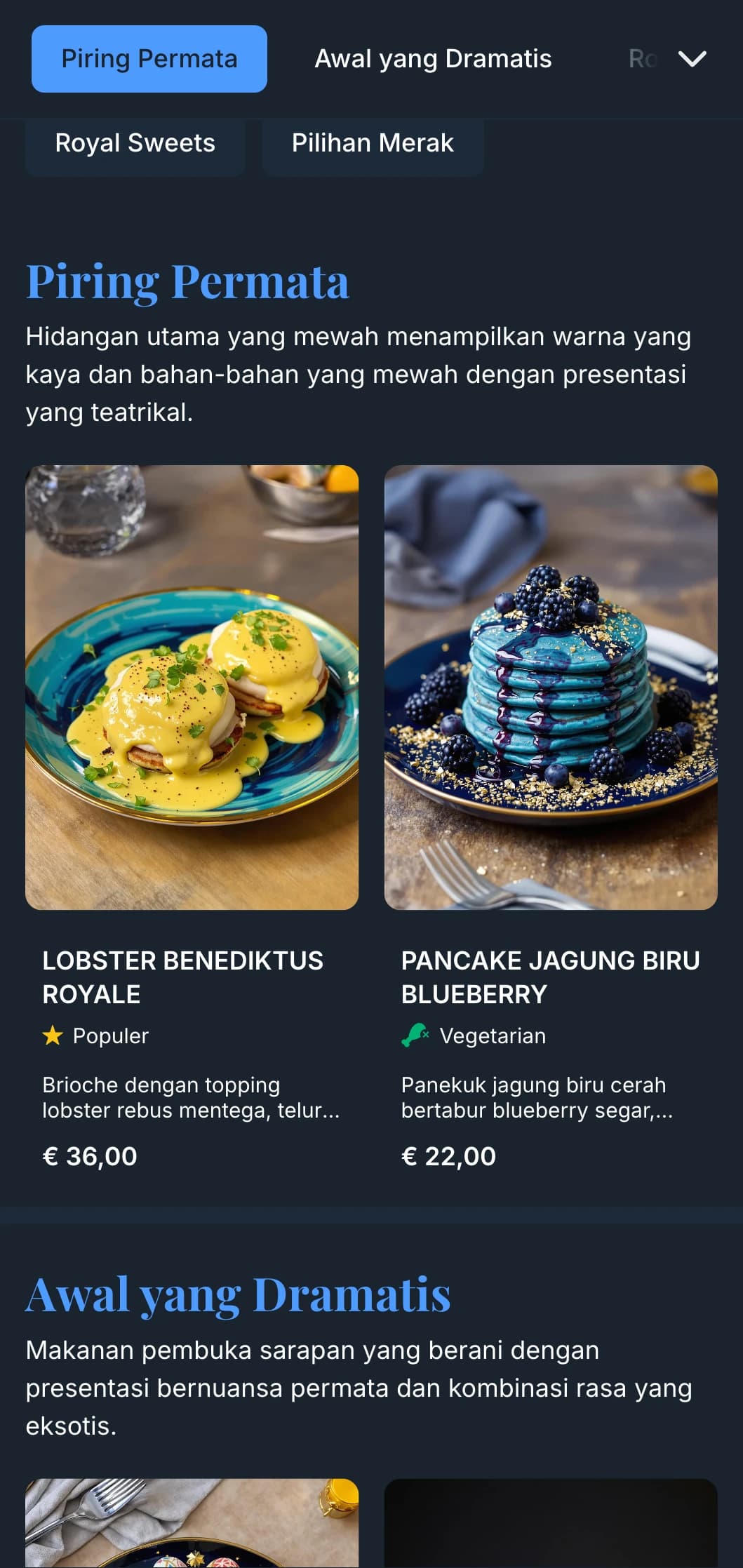 Templat brunch yang kaya akan warna permata dengan detail elegan, cocok untuk kafe mewah dan brunch acara khusus.