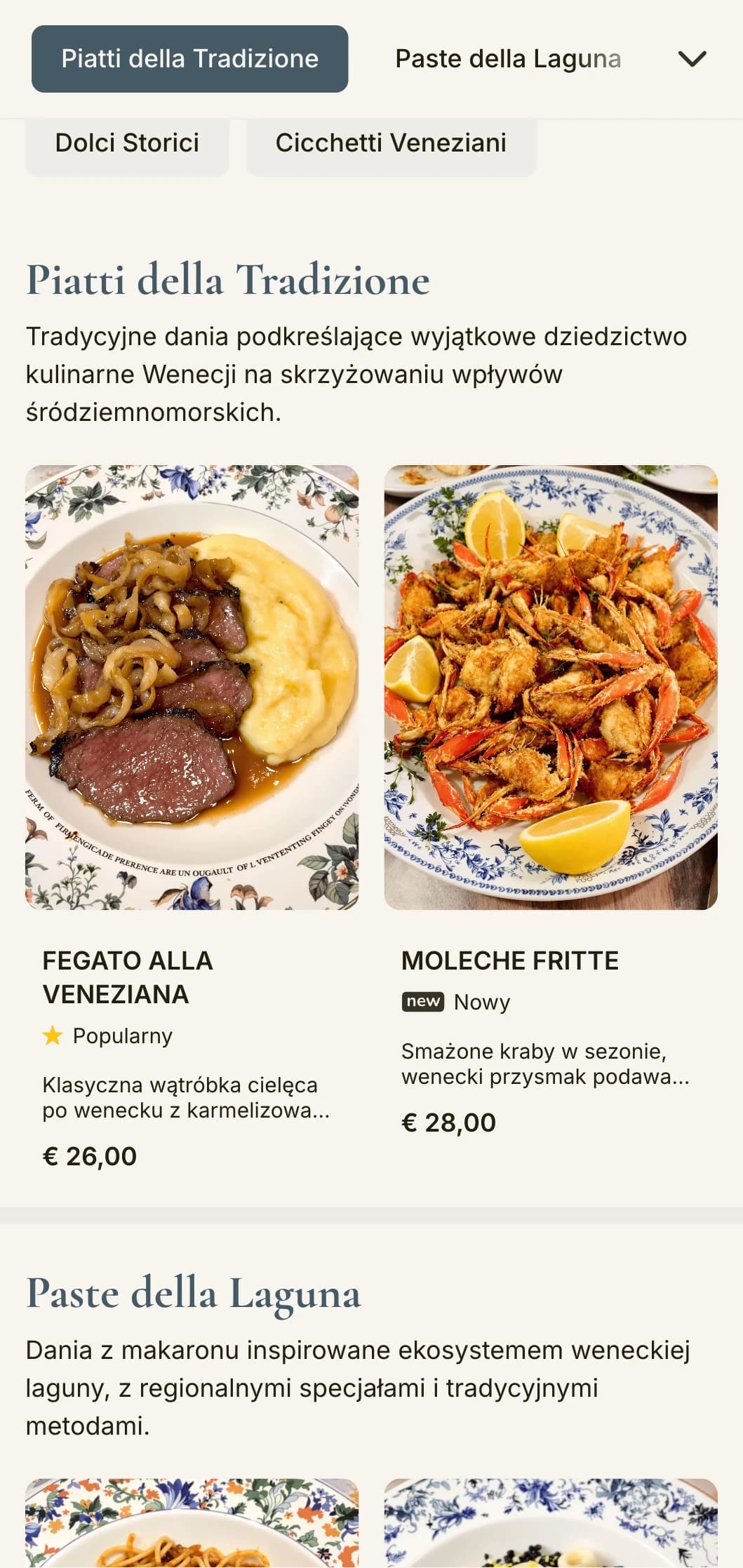Kameralny wystrój inspirowany tradycyjnymi weneckimi winiarniami z tradycją małych talerzy (cicchetti).