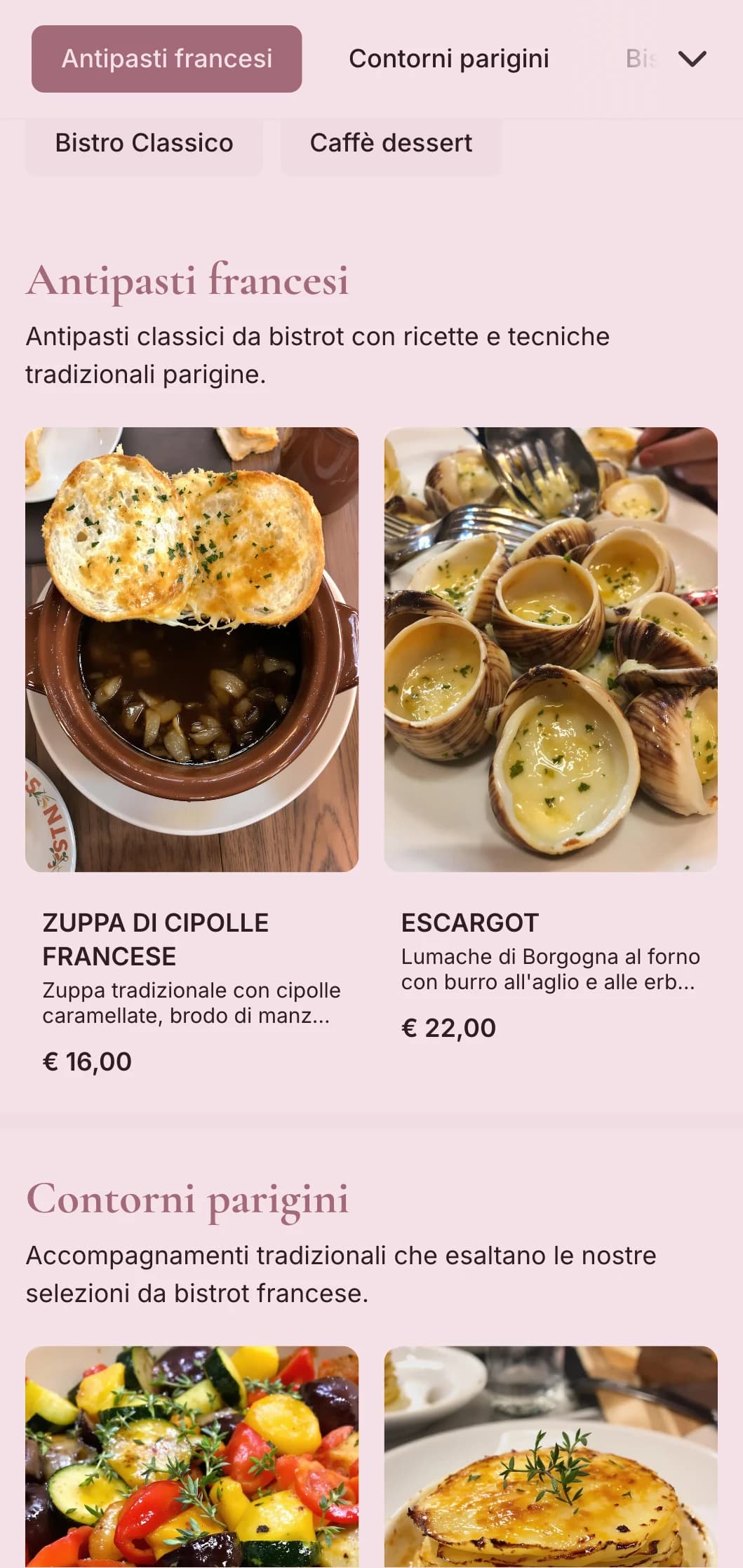 Catering classico di ispirazione francese che propone i piatti preferiti del bistrot, tecniche raffinate e una presentazione elegante ma accessibile per eventi sofisticati.