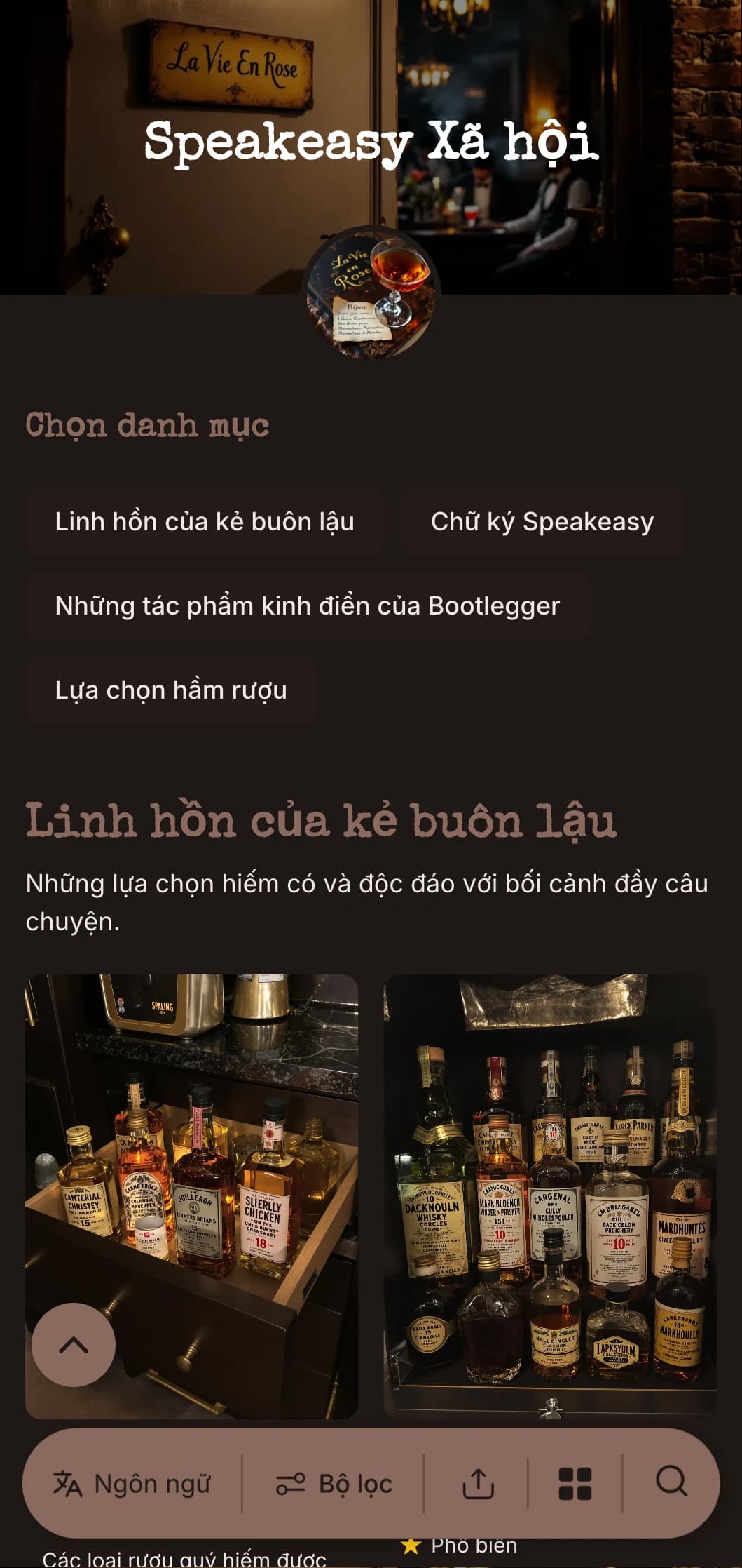 Thiết kế tối màu, bí ẩn với các chi tiết máy đánh chữ cổ điển dành cho quầy bar cocktail ẩn.