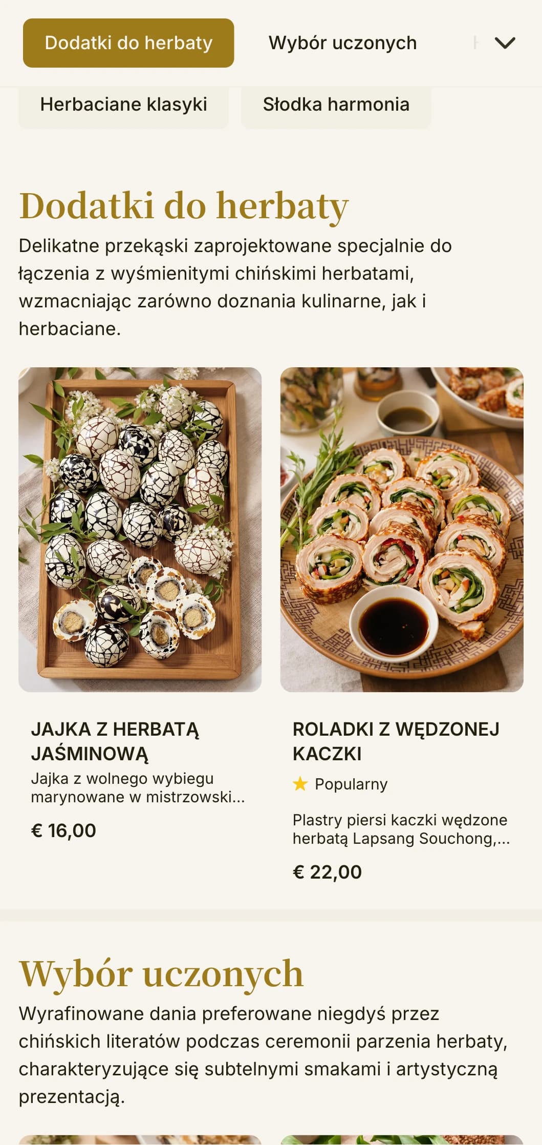 Wyrafinowany chiński projekt menu inspirowany tradycyjnymi ceremoniami parzenia herbaty, z elegancką typografią i klasycznymi elementami do parowania herbaty.
