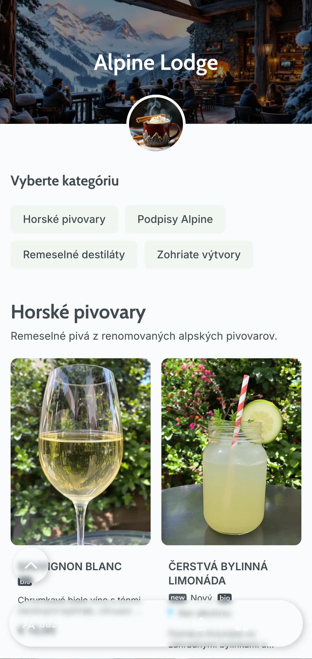 Chladný sivomodrý dizajn inšpirovaný horským útočiskom pre apres-ski bary.