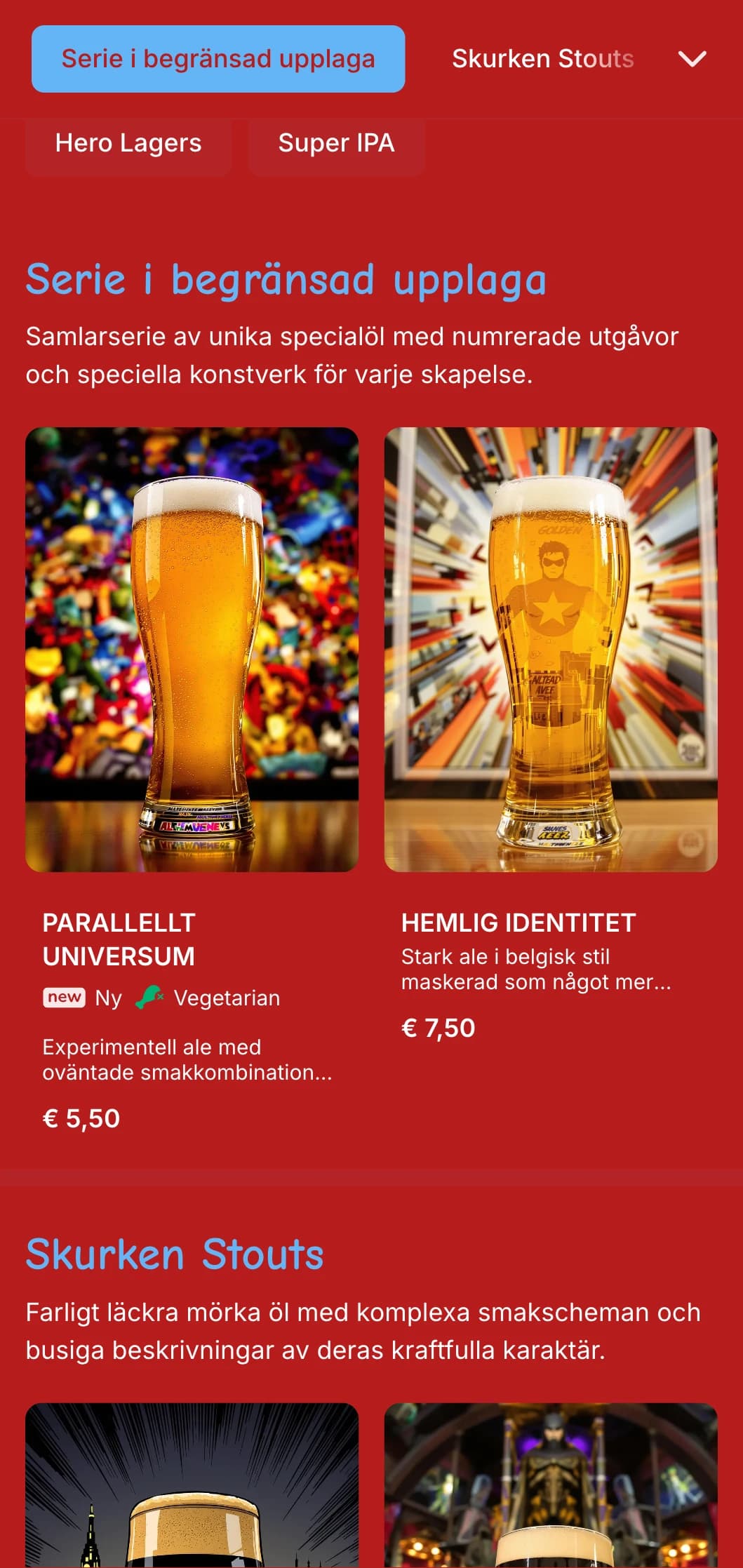 Levande och lekfull design inspirerad av serietidningar, med djärva färger och grafiska element för ölställen med tema.