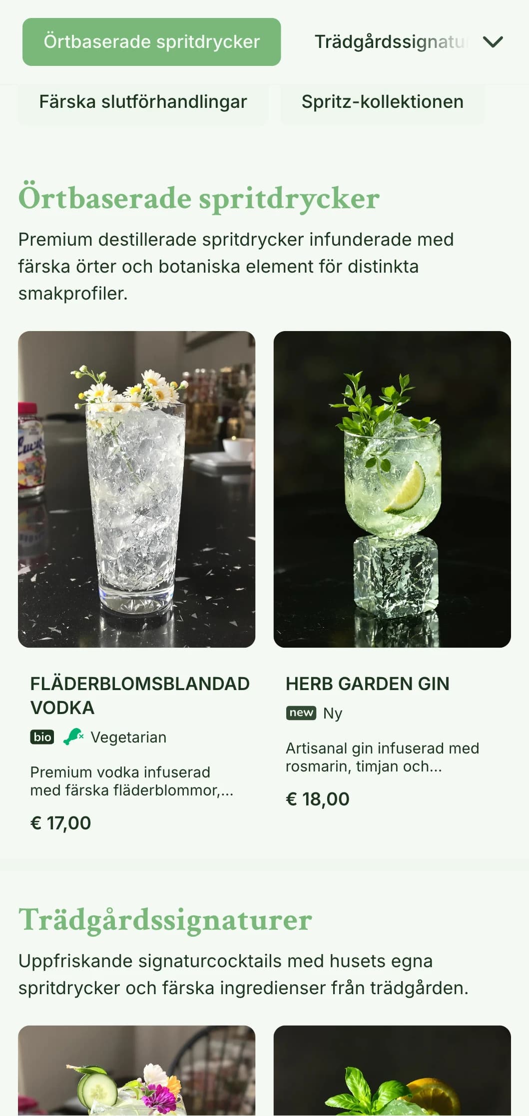 En fräsch, trädgårdsinspirerad design för barer som specialiserar sig på spritzers och fräscha botaniska cocktails med lätt, luftig typografi.