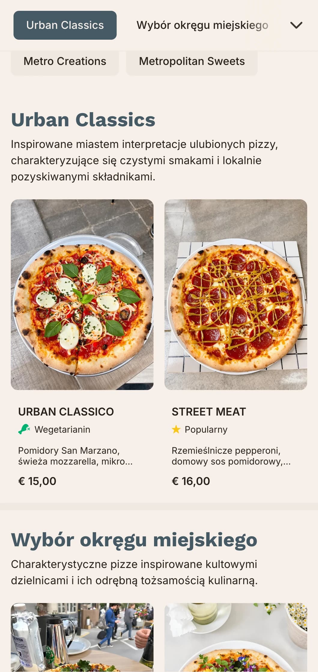 Miejskie menu pizzy o czystych liniach i nowoczesnym designie dla lokali miejskich.