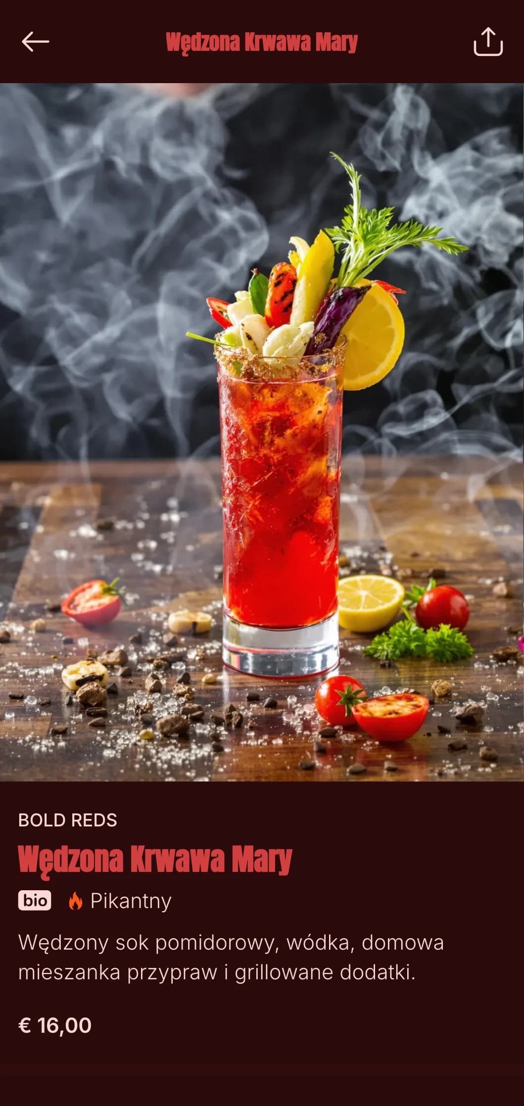 Mocny czerwony wzór z elementami dymu i ognia dla miejsc z grillem i whisky.