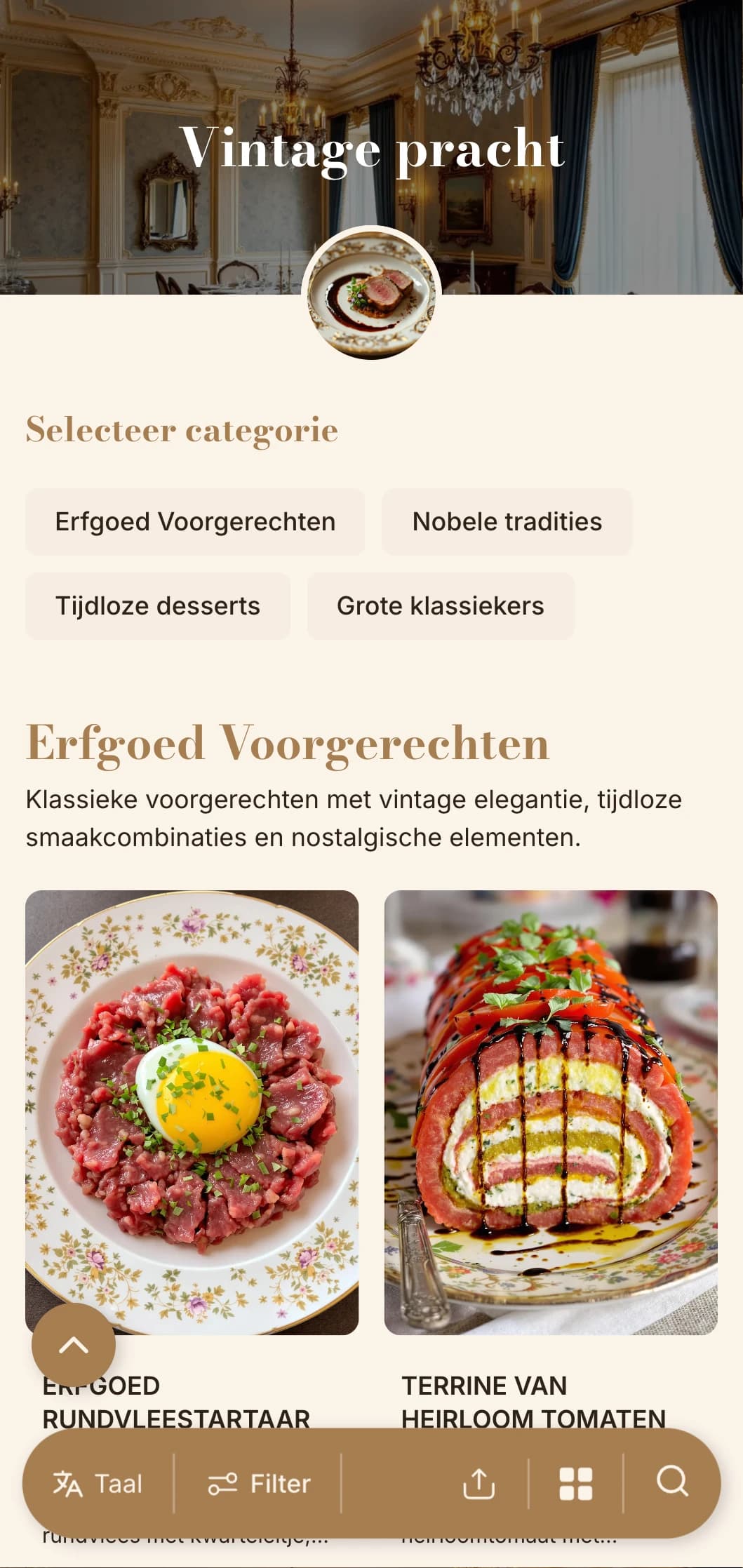 Nostalgische verfijning met op vintage geïnspireerde typografie en kleurenpalet, perfect voor etablissementen met een historisch karakter.