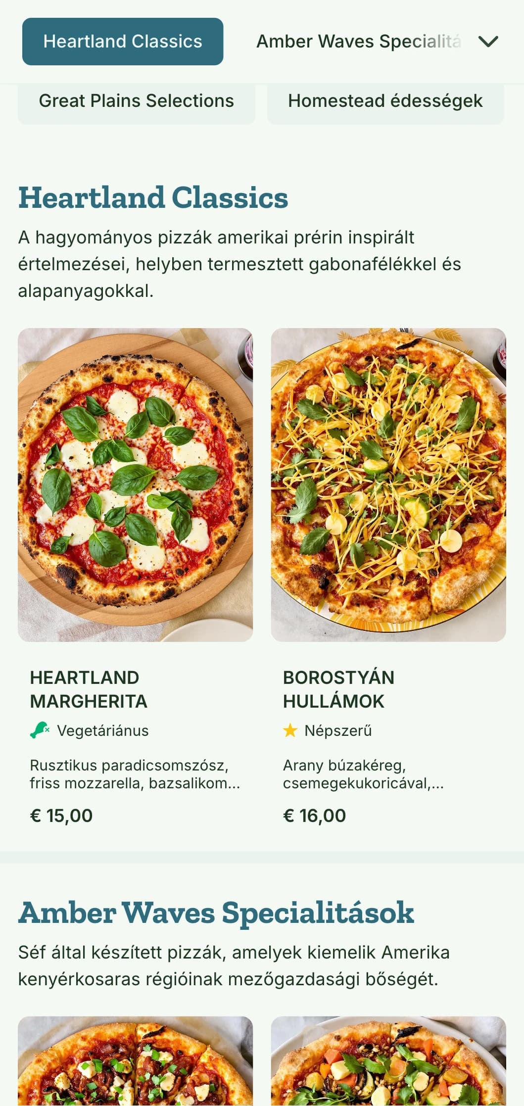 Amerikai heartland ihlette pizzamenü búzamotívumokkal és természetes elemekkel.