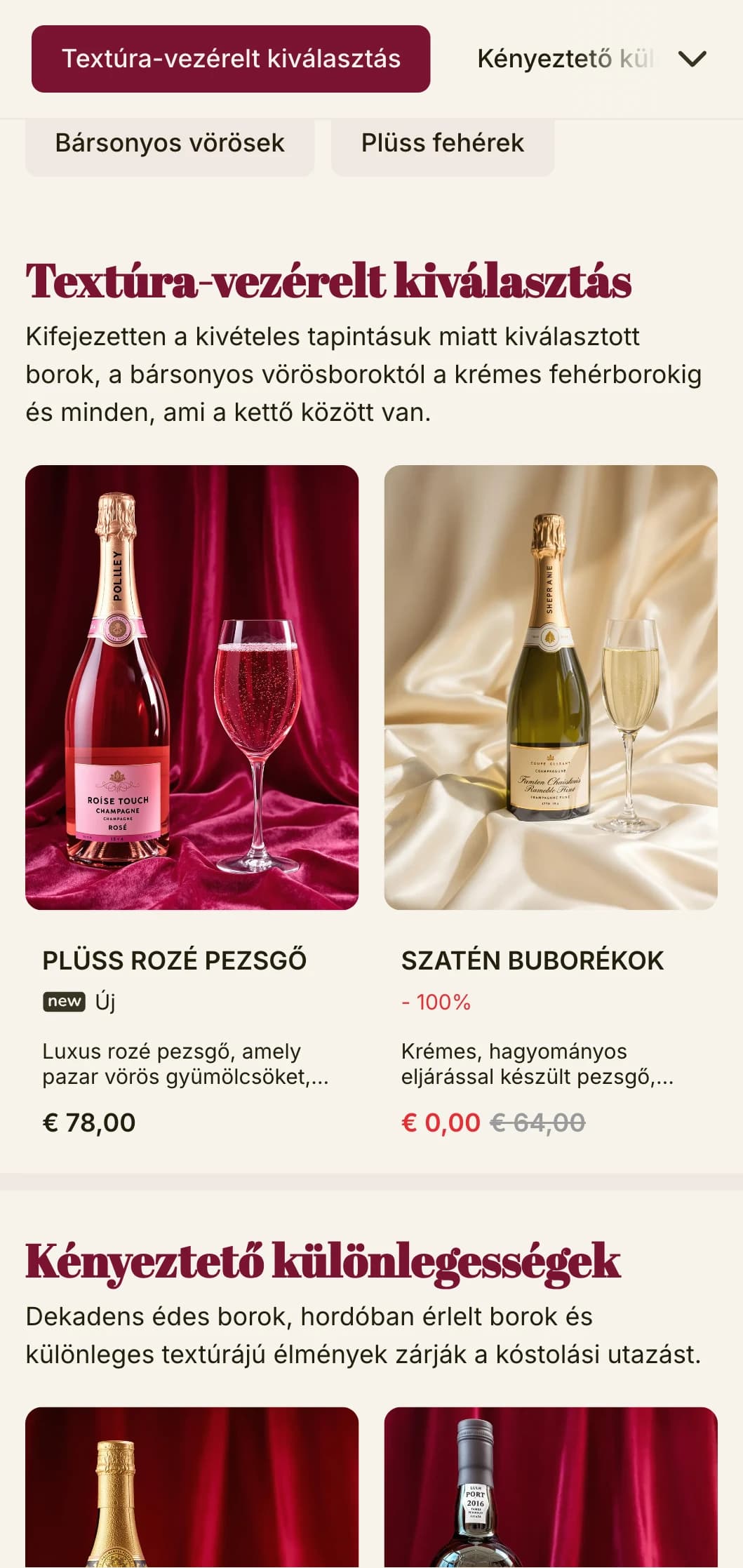 Drámaian fényűző borlap sablon mélyvörös hangsúlyokkal és kifinomult tipográfiával, ideális előkelő borozótermek és esti szórakozóhelyek számára.