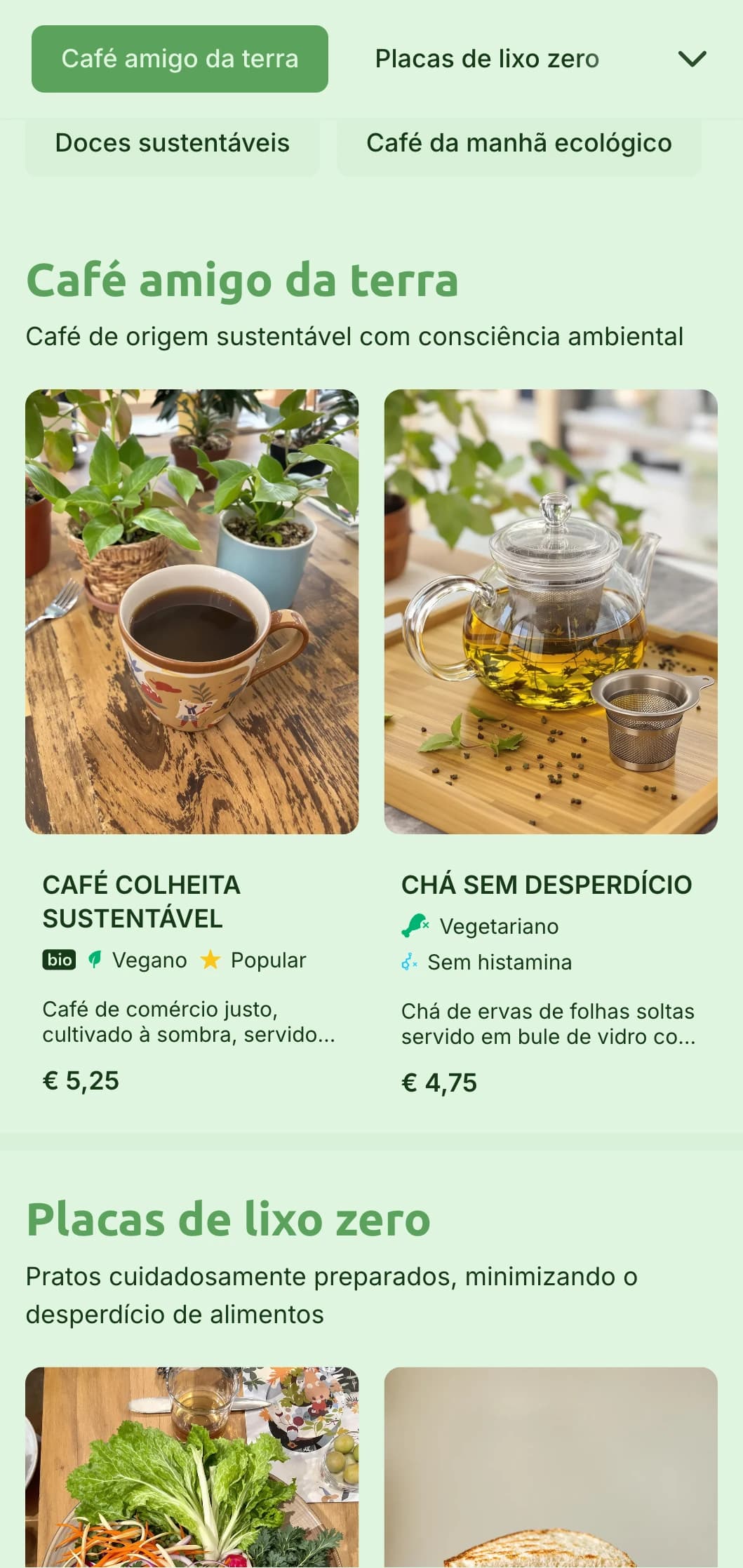 Design verde terroso que destaca ingredientes orgânicos para cafeterias e restaurantes ecológicos da fazenda para a mesa.