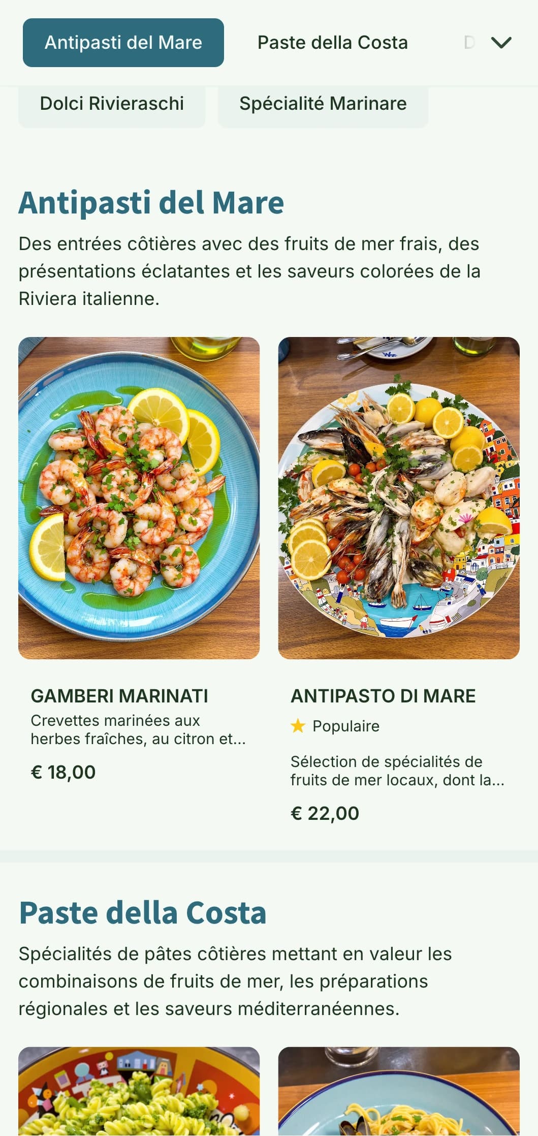 Le design vibrant s'inspire des villages de pêcheurs colorés des Cinque Terre et de la cuisine italienne côtière.