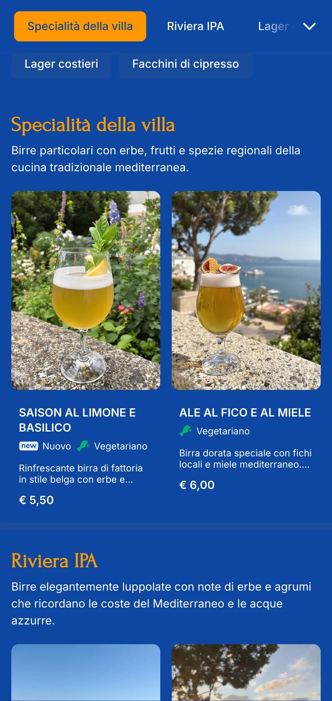 Design luminoso e arioso ispirato all'estetica costiera mediterranea, perfetto per le birrerie sul mare e le destinazioni di vacanza.