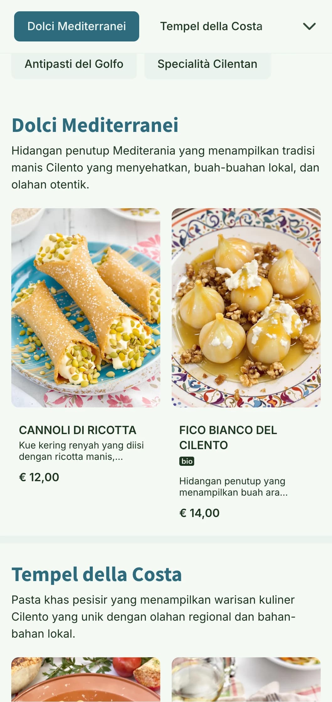 Desain yang terinspirasi oleh Mediterania yang merayakan tradisi kuliner yang dilestarikan di pantai Cilento, Campania.