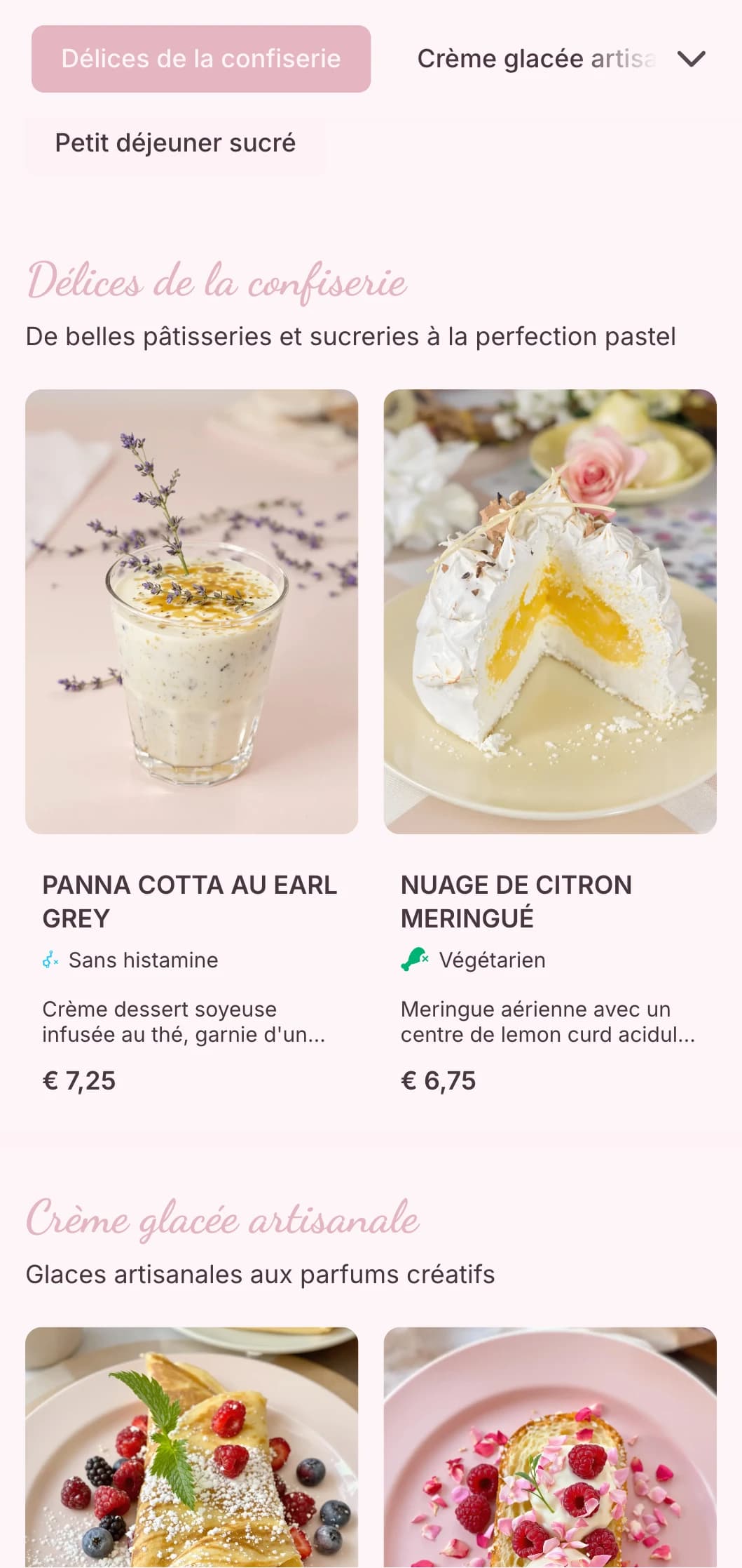 Doux design pastel avec des éléments ludiques pour les cafés de desserts et les salons de crème glacée.