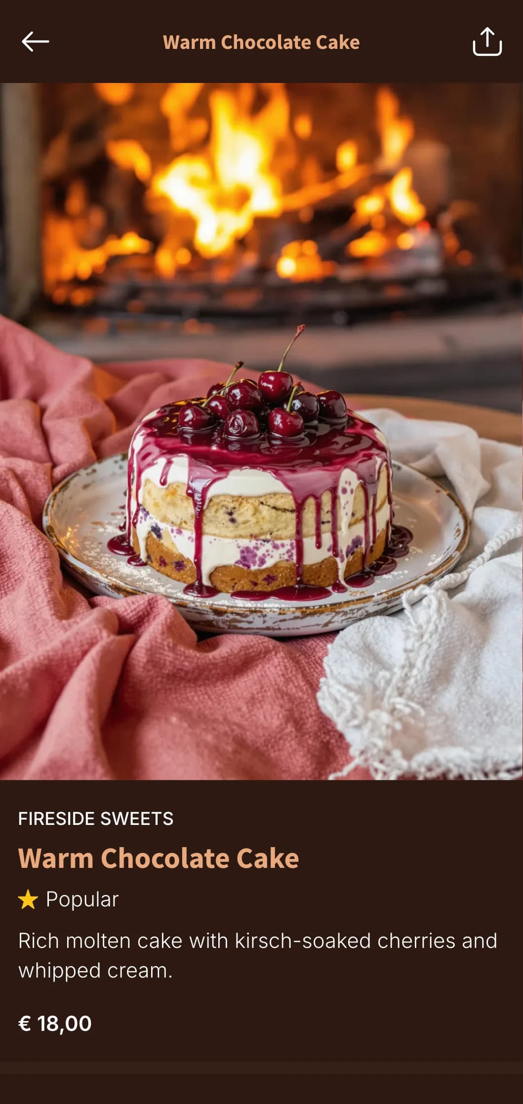 A warm, wooden-toned dinner menu inspired by mountain lodges, perfect for hearty, alpine cuisine.