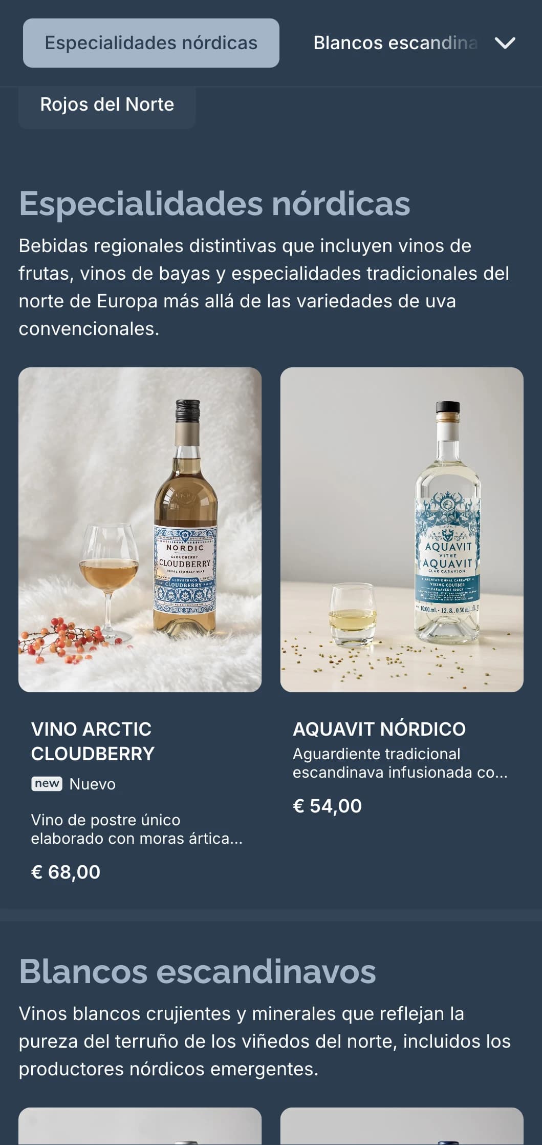 Plantilla de carta de vinos de inspiración escandinava con tonos azules fríos y diseño minimalista, ideal para restaurantes nórdicos contemporáneos y vinotecas internacionales.