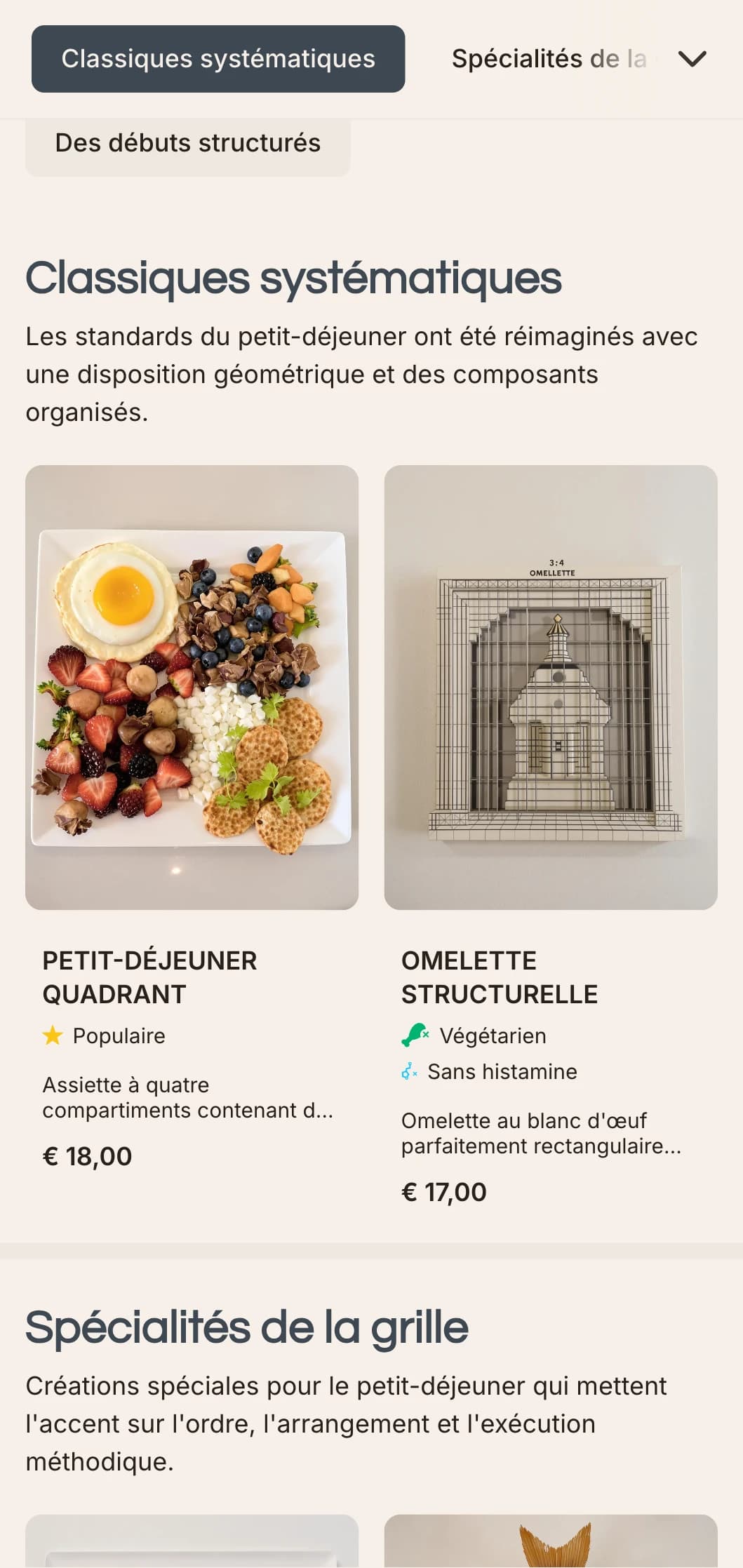 Des options matinales précisément agencées avec une présentation modulaire et des combinaisons de saveurs contemporaines.