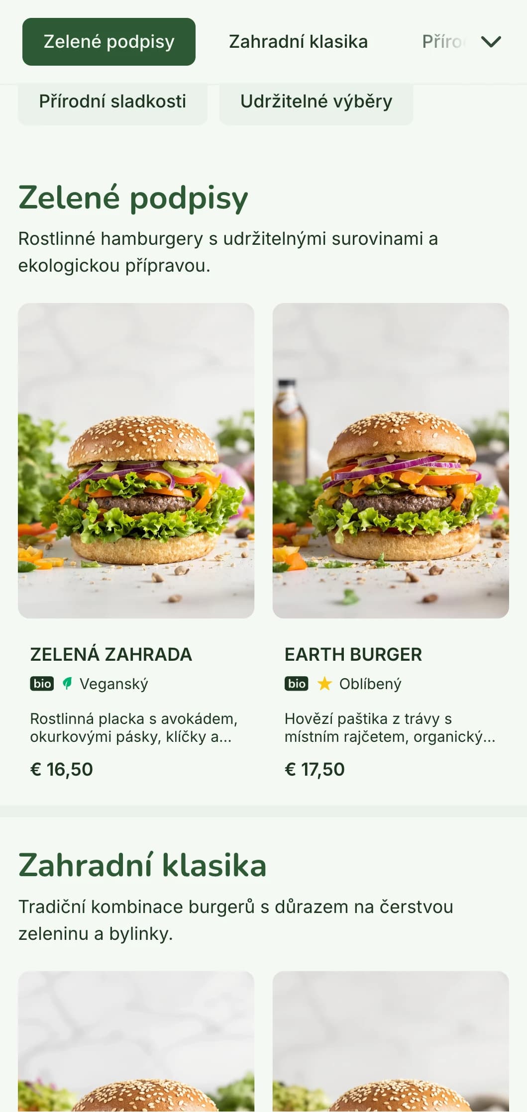 Ekologicky zaměřené hamburgerové menu se zaměřením na udržitelný rozvoj, s přírodními materiály a rostlinnými variantami.