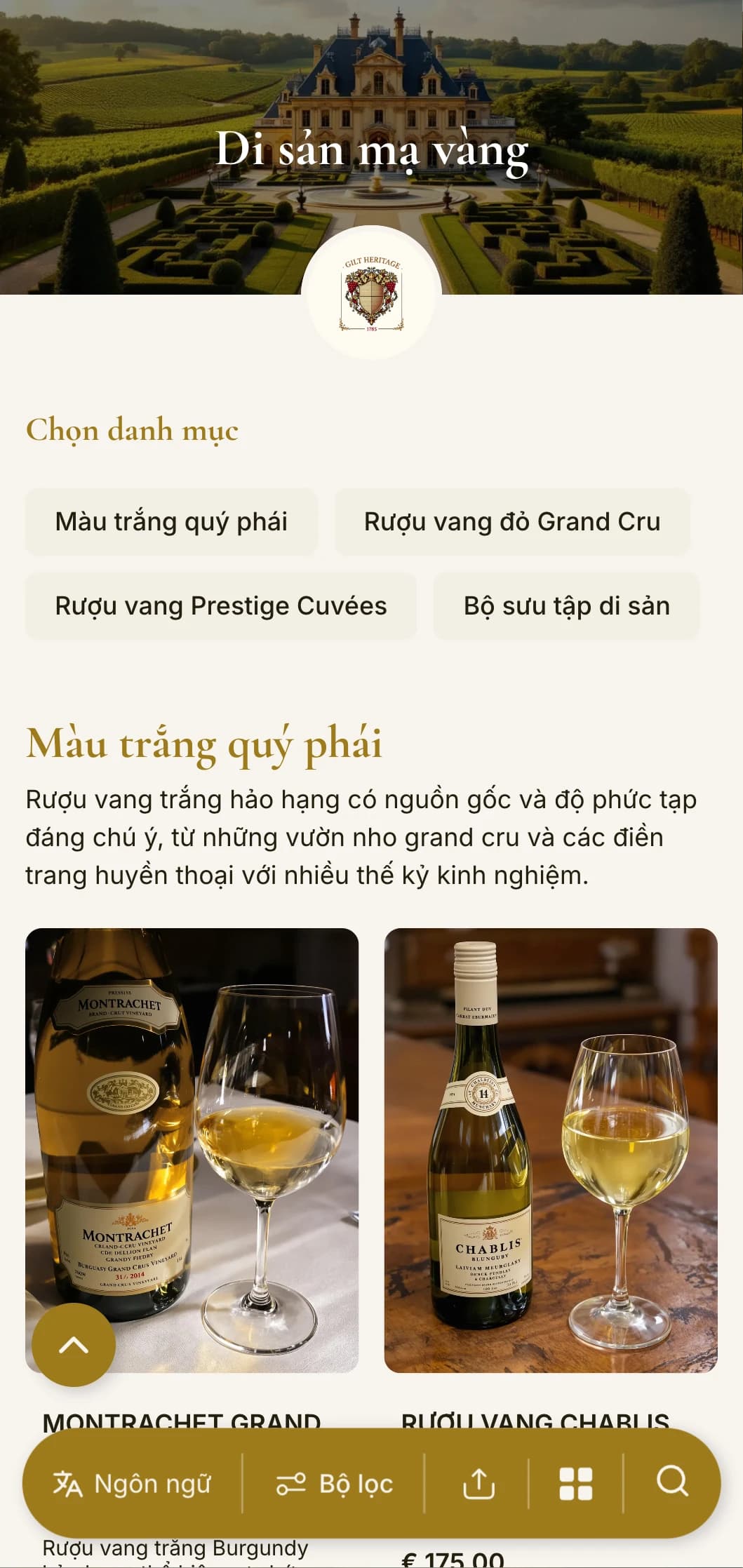 Mẫu danh sách rượu vang sang trọng theo phong cách truyền thống với điểm nhấn màu vàng và các yếu tố di sản, hoàn hảo cho các nhà máy rượu vang lâu đời và nhà hàng ăn uống cao cấp cổ điển.
