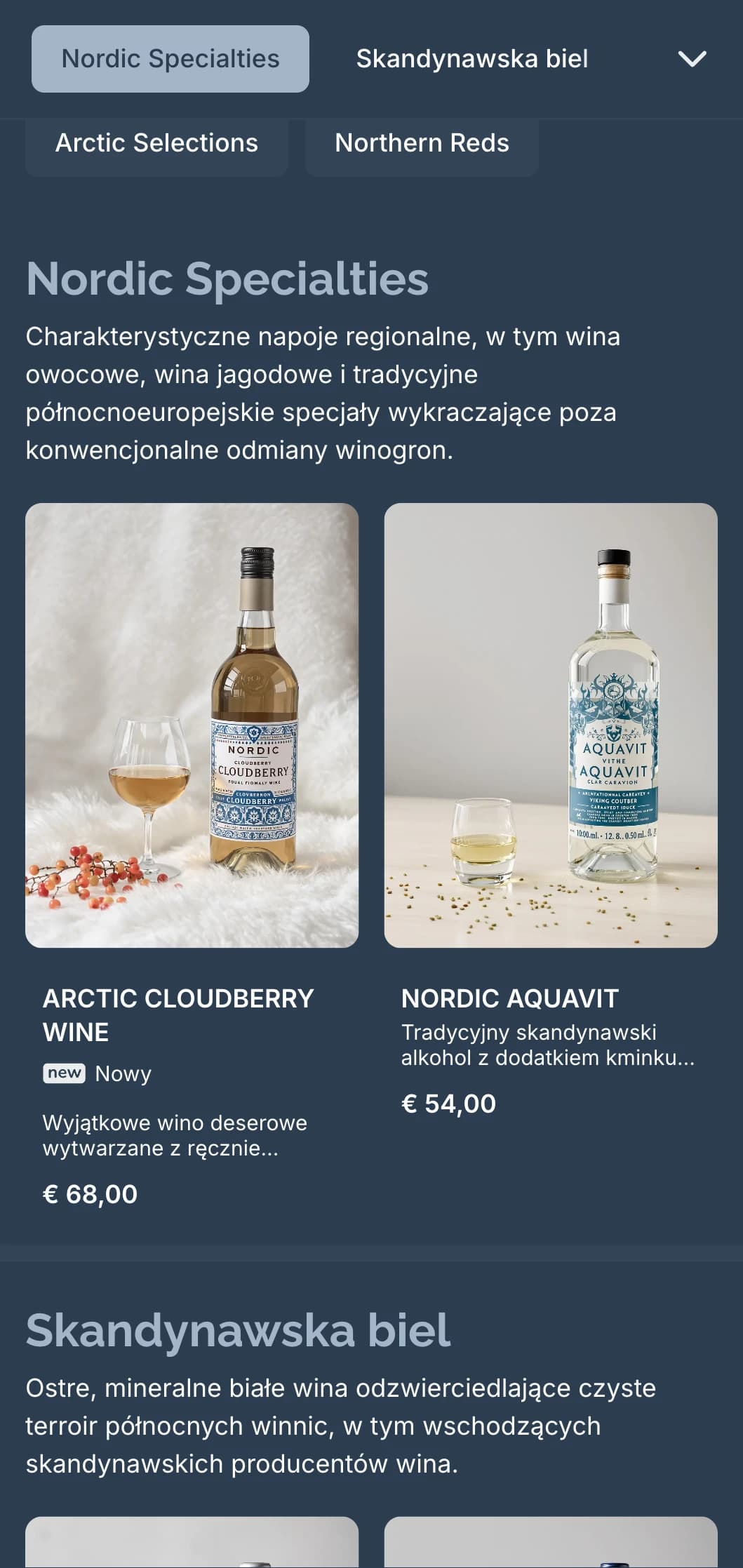 Inspirowany Skandynawią szablon karty win z chłodnymi niebieskimi odcieniami i minimalistycznym designem, idealny dla współczesnych skandynawskich restauracji i międzynarodowych winiarni.