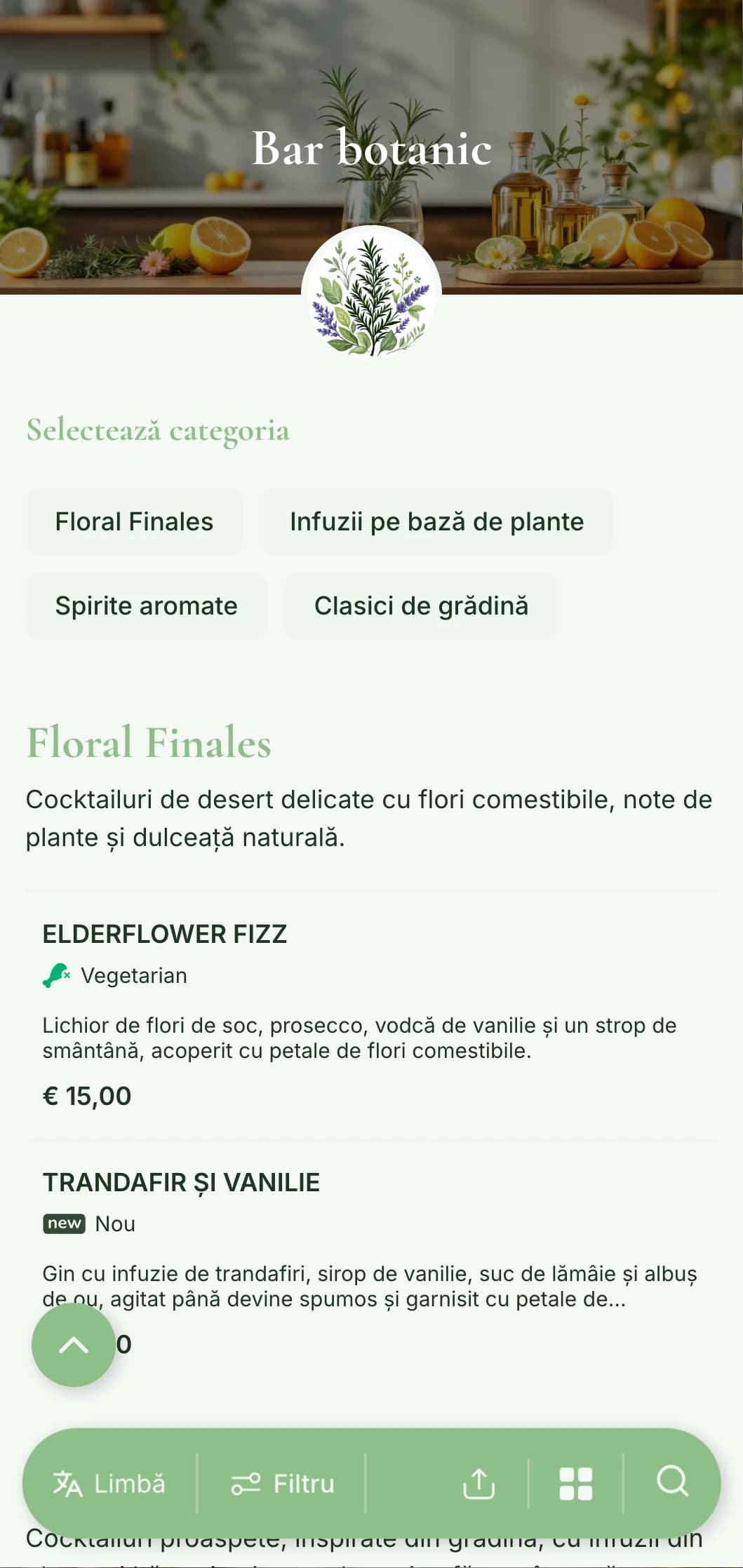 Un meniu proaspăt, inspirat din grădină, pentru baruri specializate în cocktailuri botanice și infuzate cu plante.