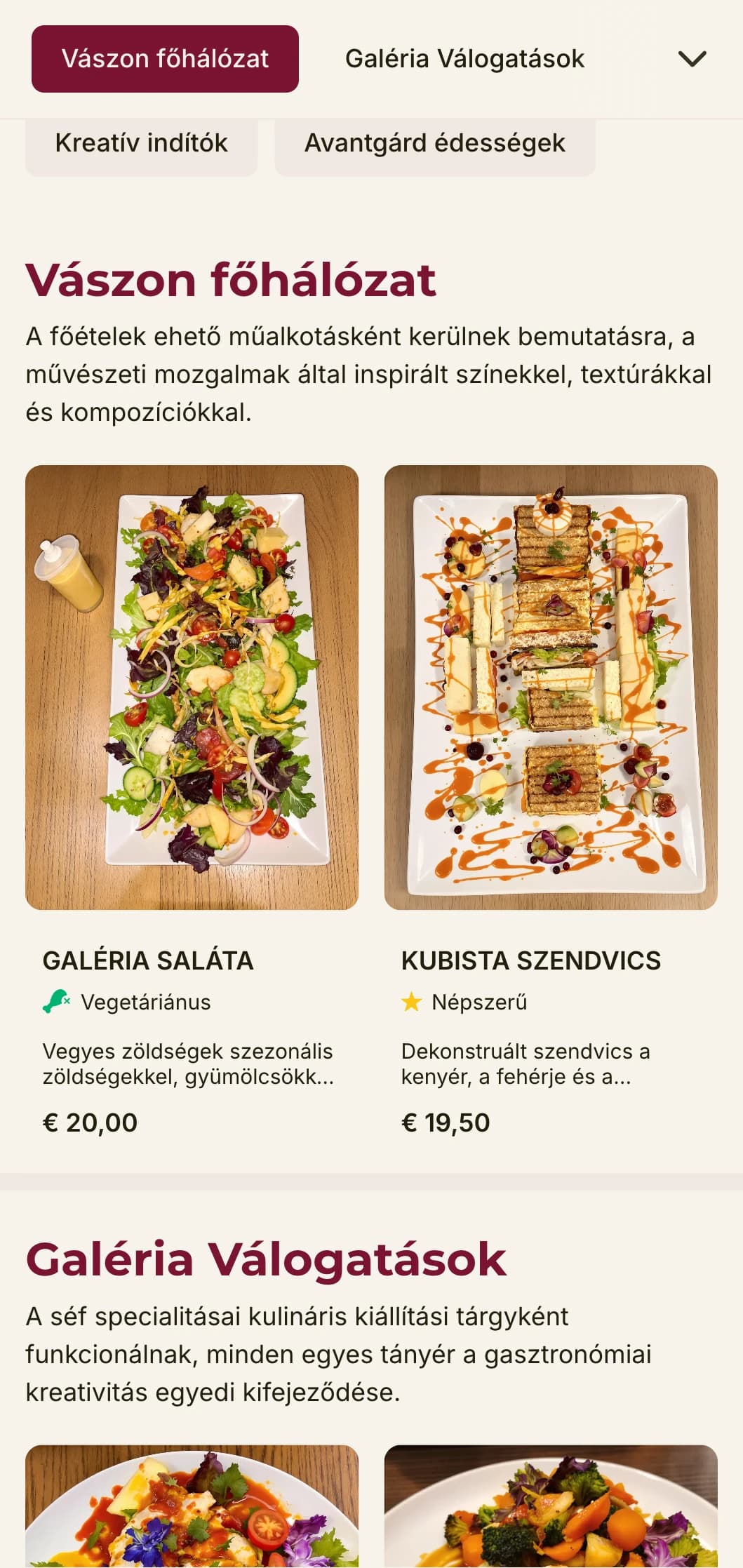 Kreatív, művészeti ihletésű ebédmenü-tervezés merész színvilággal és kifejező elrendezéssel, ideális galériák és művészeti negyedek közelében lévő éttermek számára.