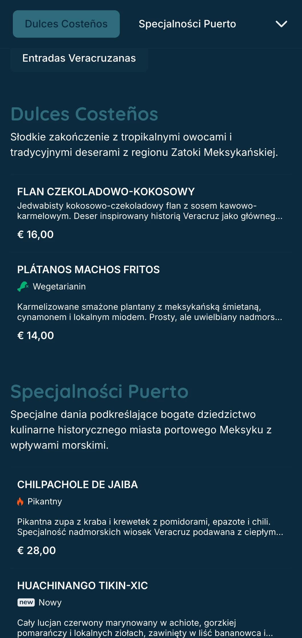 Świeże i aromatyczne przybrzeżne menu prezentujące specjały z owoców morza Veracruz z turkusowymi akcentami, przybrzeżnymi obrazami i charakterystycznymi przetworami rybnymi.