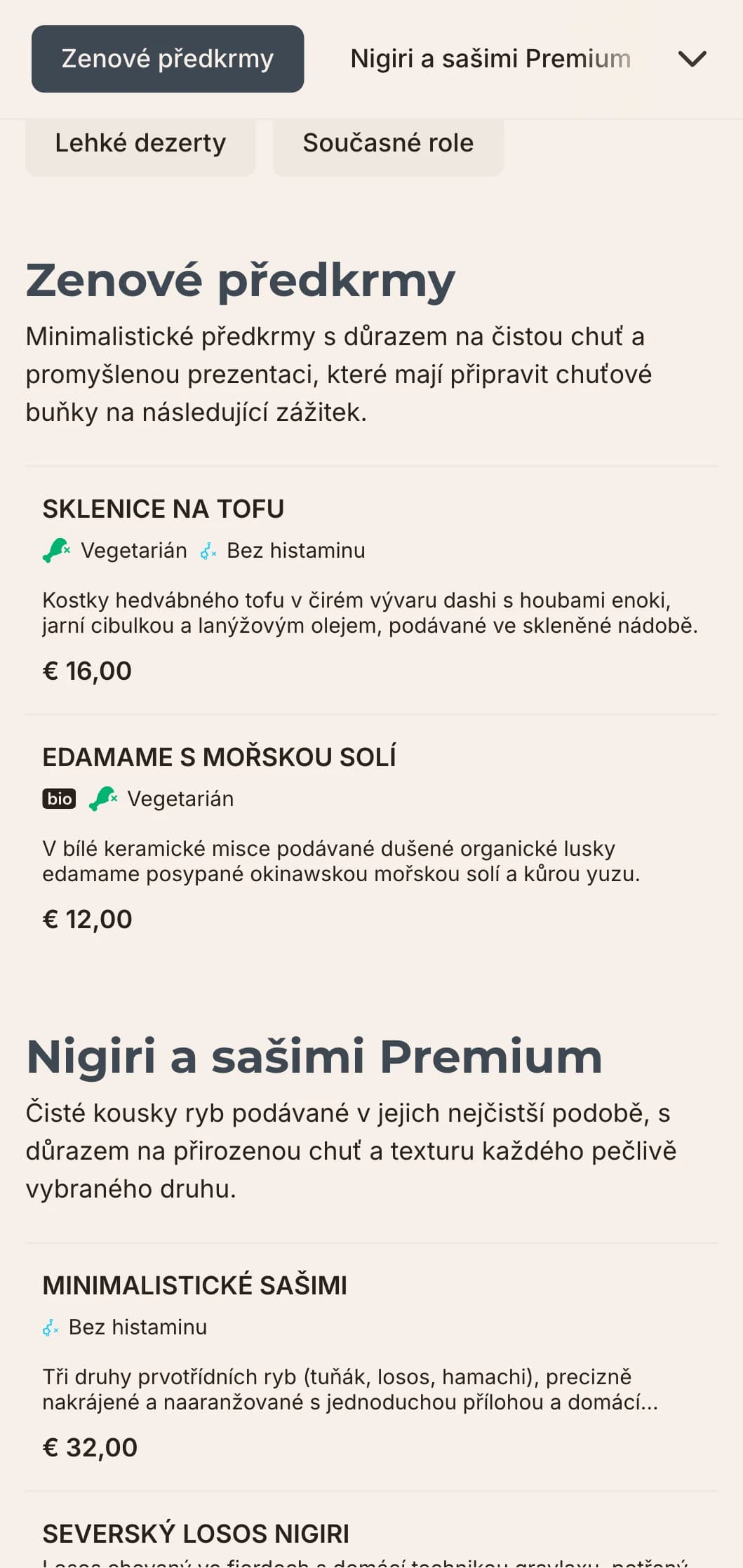 Čistý, moderní design menu sushi s minimalistickou estetikou, ideální pro luxusní japonské restaurace zaměřené na jednoduchost a kvalitu.