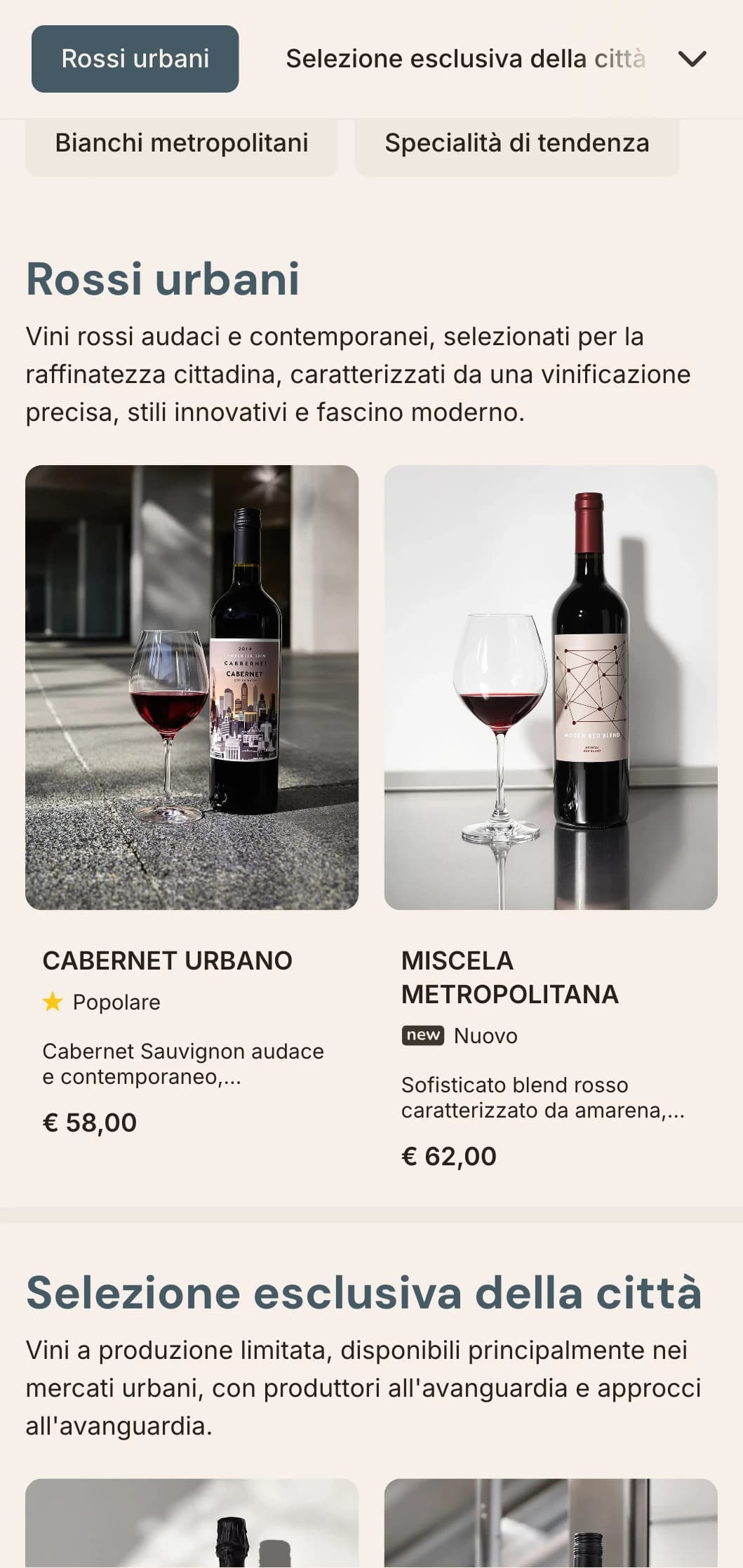 Modello di carta dei vini elegante e di ispirazione urbana con elementi architettonici e design contemporaneo, ideale per enoteche cittadine e ristoranti moderni.