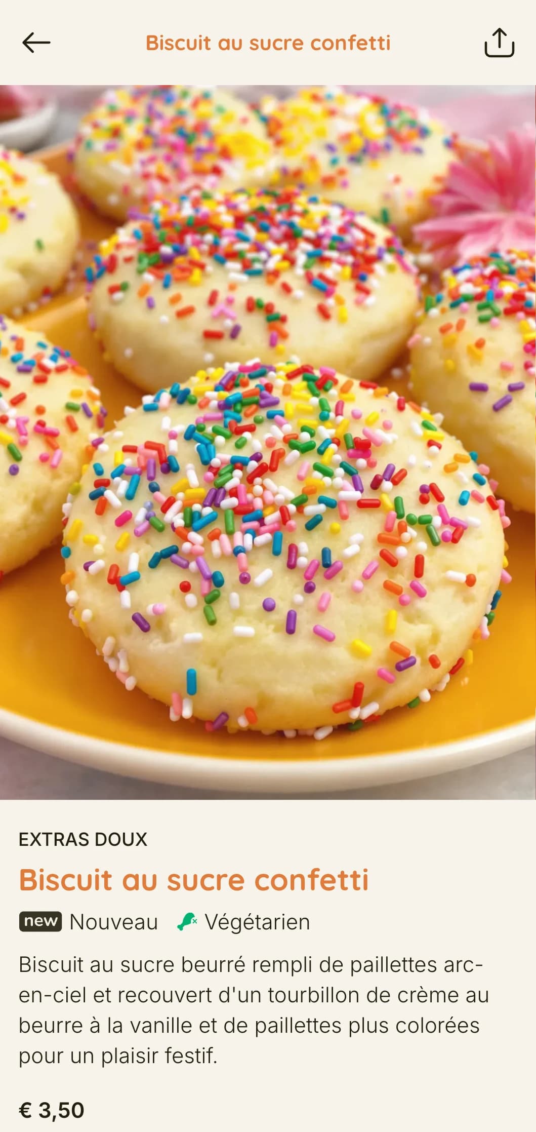 Un menu de boulangerie vibrant et ludique avec des couleurs chaudes et une typographie amusante, parfait pour les boutiques de cupcakes et les boulangeries spécialisées dans les desserts.