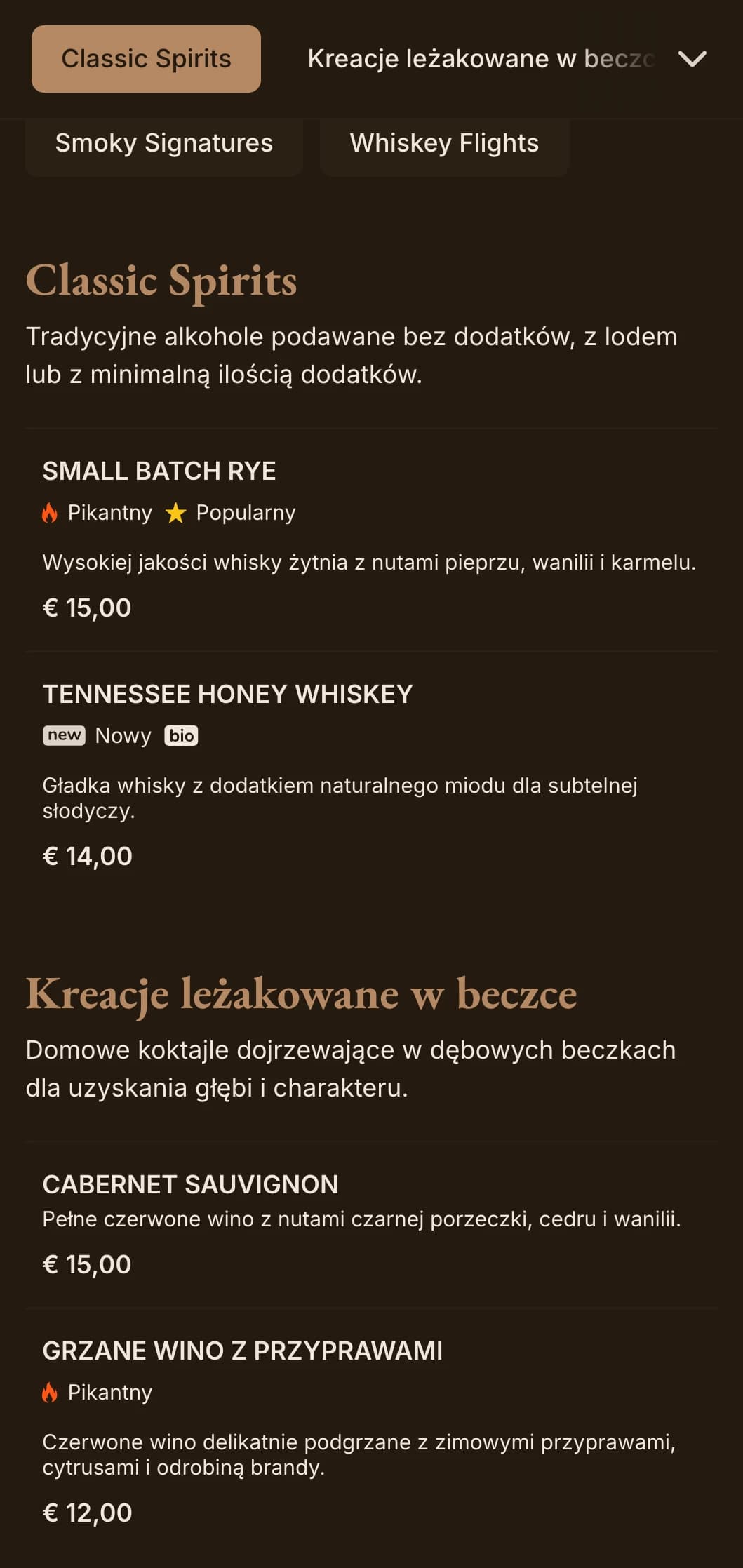 Bogate brązowe odcienie z klasyczną typografią dla barów whisky i tradycyjnych pubów.