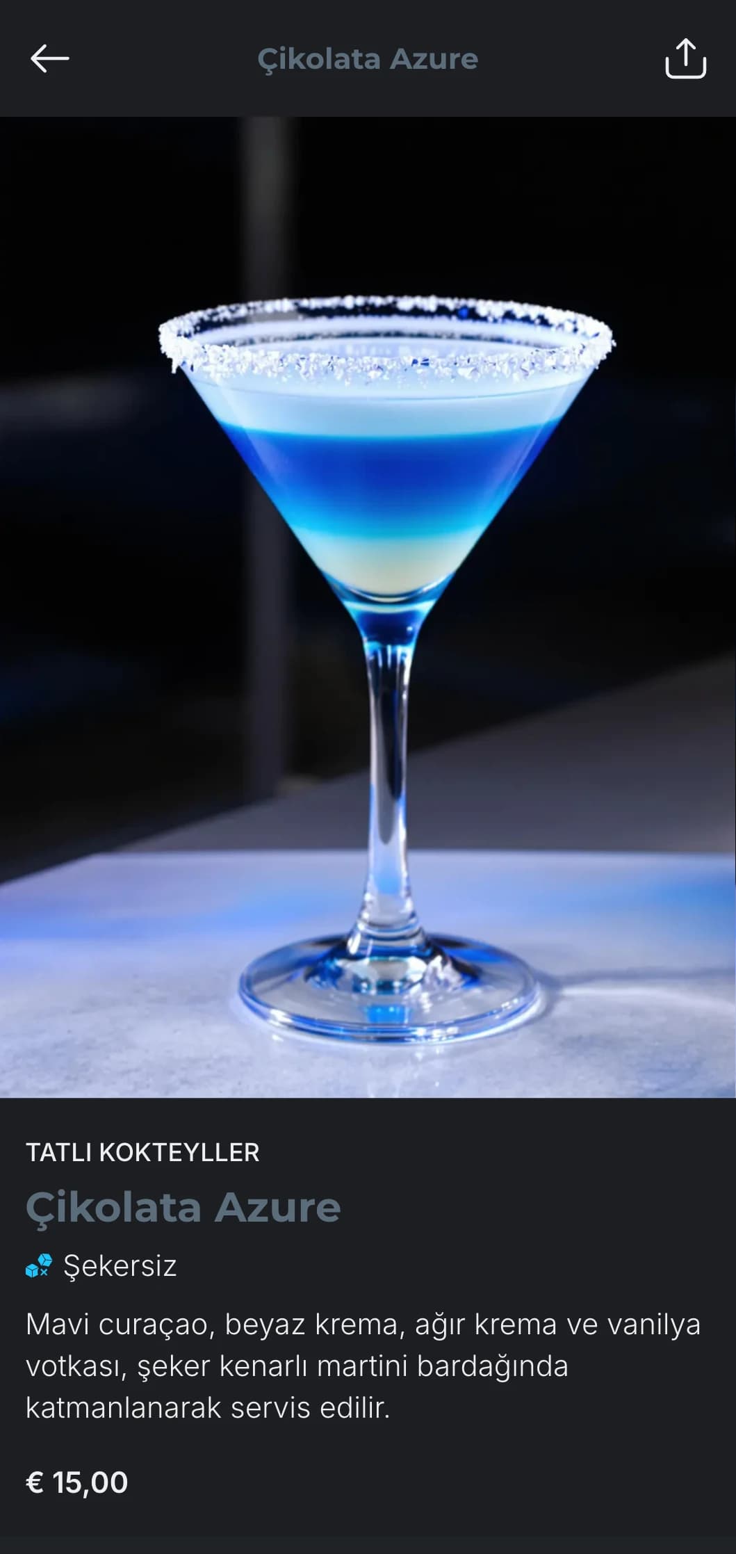 Lüks kokteyl salonları ve şehir barları için mükemmel, karanlık, karamsar bir arka plana sahip şık, çağdaş bir bar menüsü tasarımı. Minimalist tipografi ve ince mavi vurgular içerir.